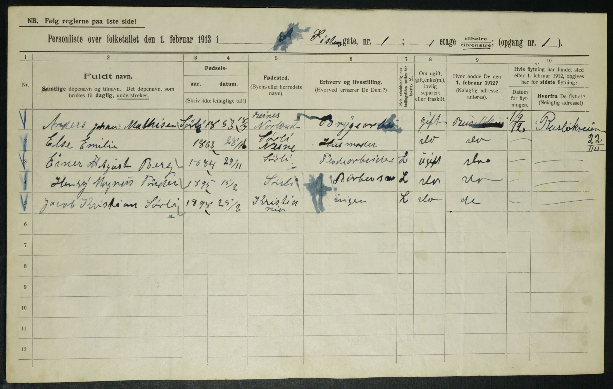 OBA, Municipal Census 1913 for Kristiania, 1913, p. 130192