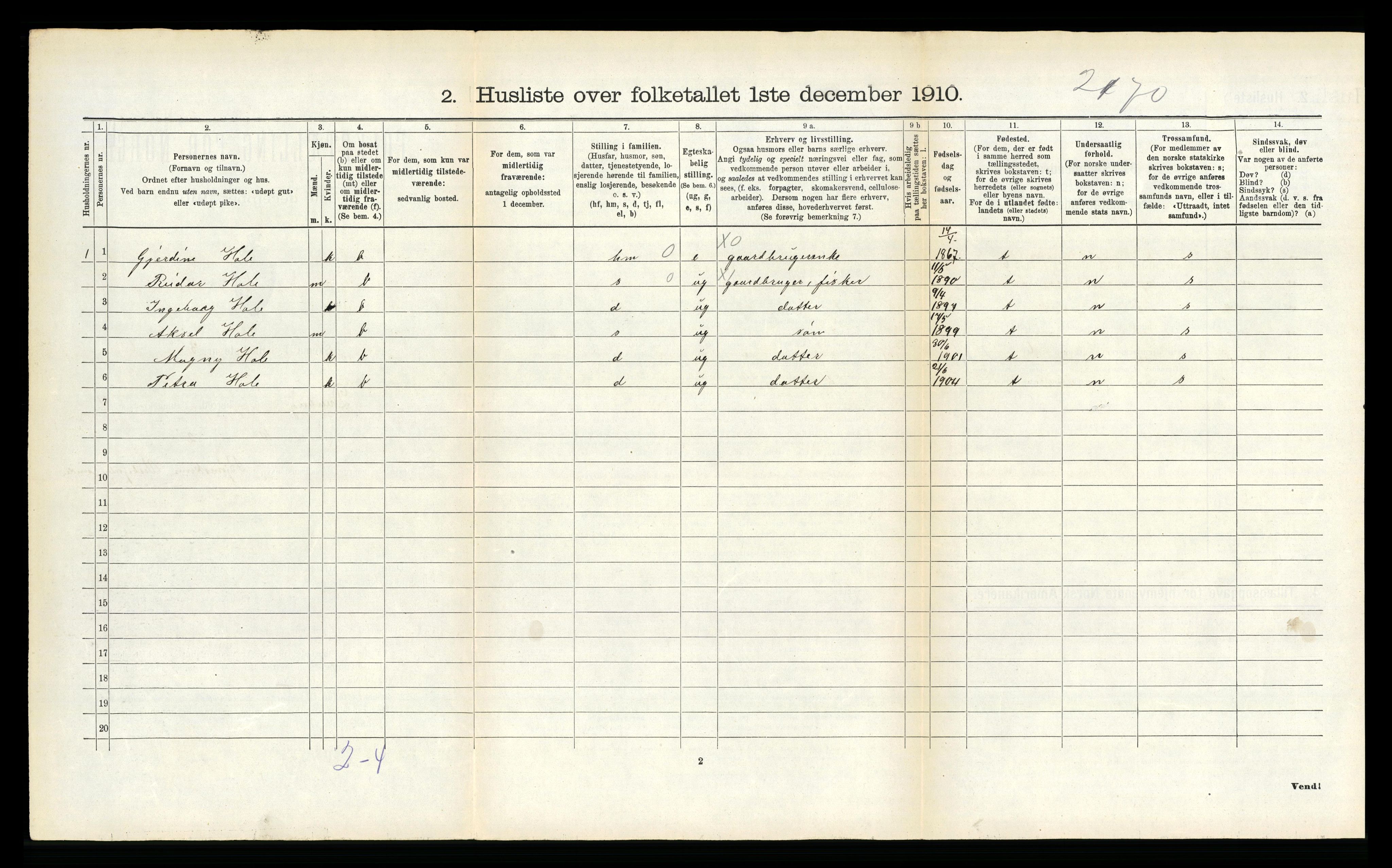 RA, 1910 census for Dverberg, 1910, p. 313