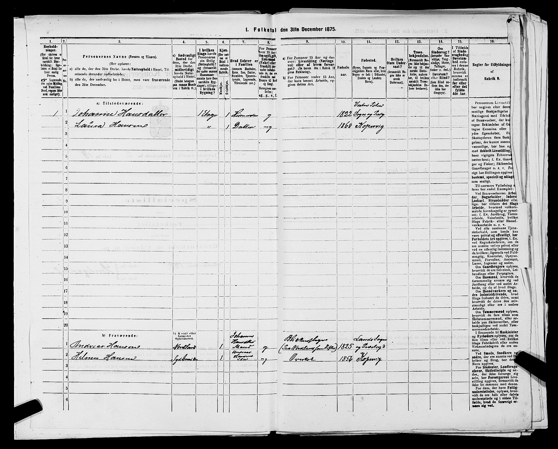 SAST, 1875 census for 1105B Avaldsnes/Kopervik, 1875, p. 39