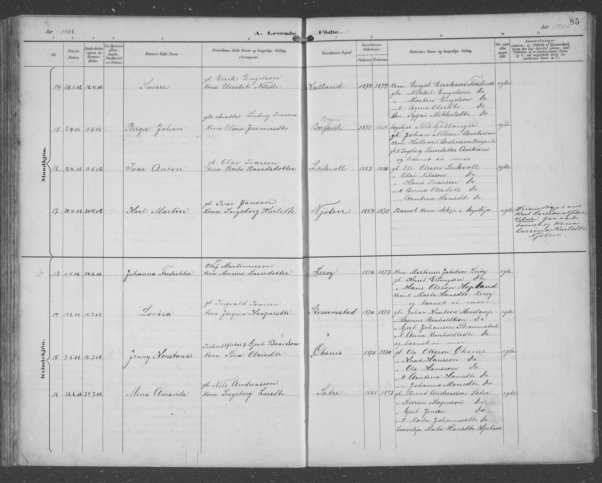Lindås Sokneprestembete, AV/SAB-A-76701/H/Hab/Habc/L0004: Parish register (copy) no. C 4, 1894-1910, p. 85