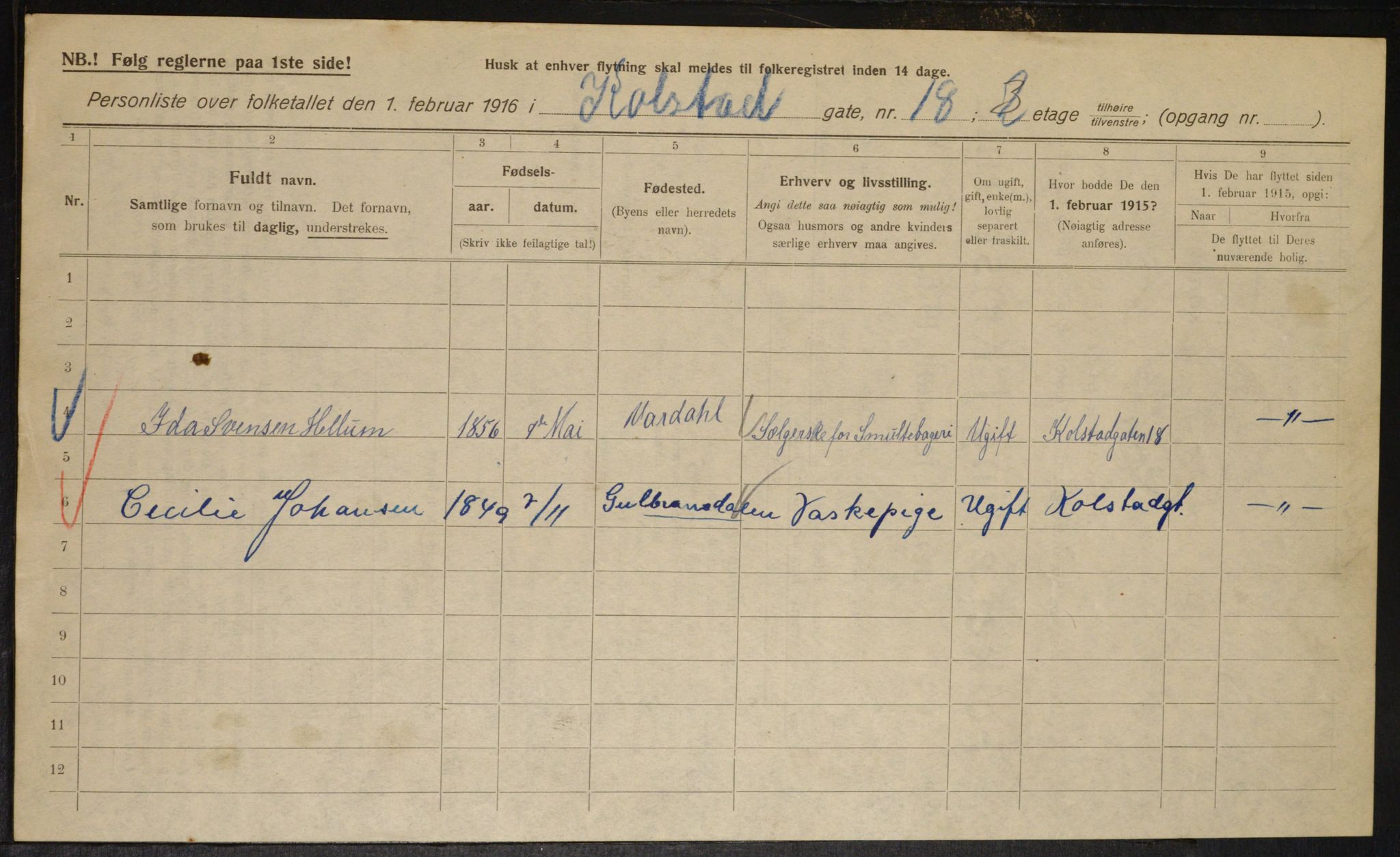 OBA, Municipal Census 1916 for Kristiania, 1916, p. 53559