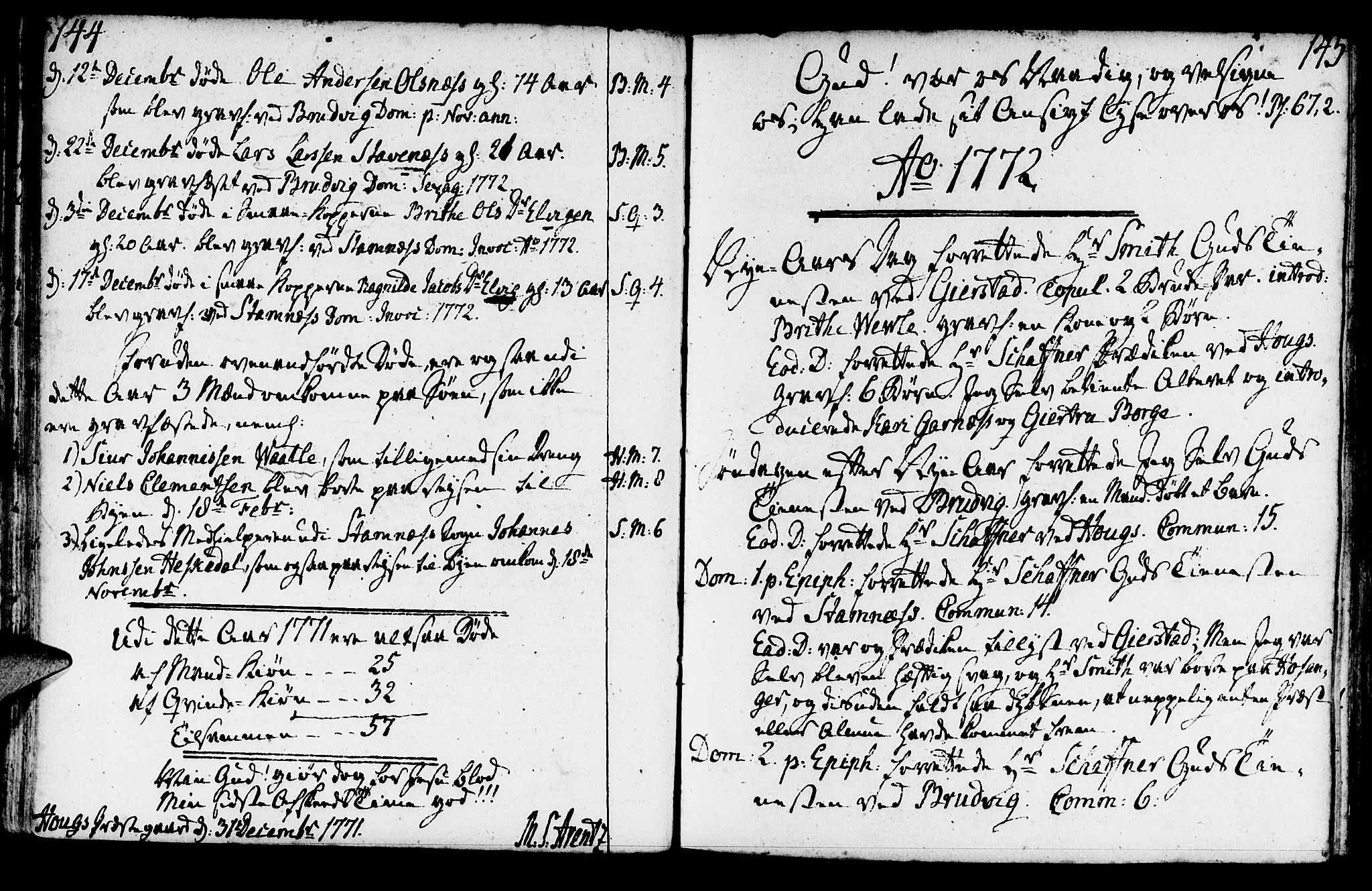 Haus sokneprestembete, SAB/A-75601/H/Haa: Parish register (official) no. A 9, 1767-1781, p. 144-145
