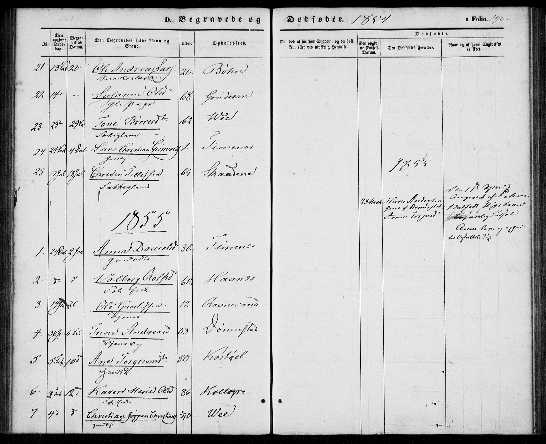 Tveit sokneprestkontor, AV/SAK-1111-0043/F/Fa/L0005: Parish register (official) no. A 5, 1853-1871, p. 190