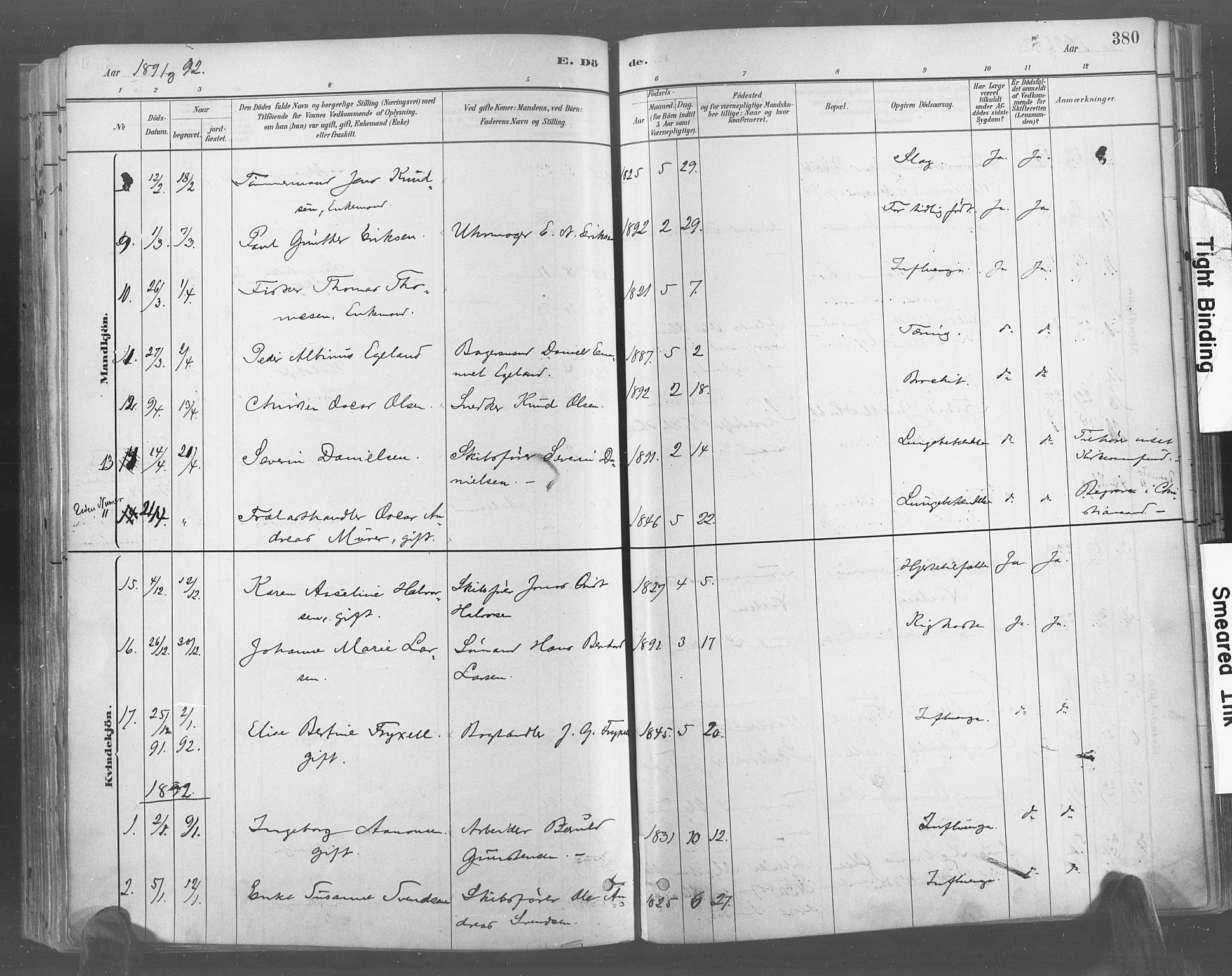 Risør sokneprestkontor, AV/SAK-1111-0035/F/Fa/L0005: Parish register (official) no. A 5, 1883-1895, p. 380