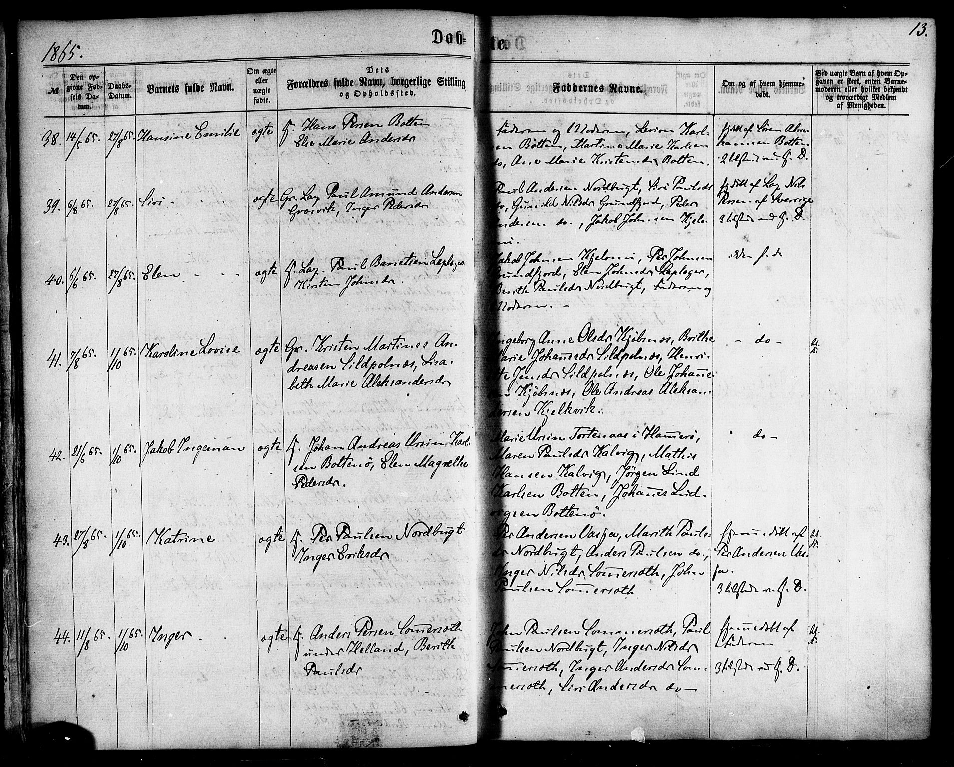 Ministerialprotokoller, klokkerbøker og fødselsregistre - Nordland, AV/SAT-A-1459/861/L0867: Parish register (official) no. 861A02, 1864-1878, p. 13