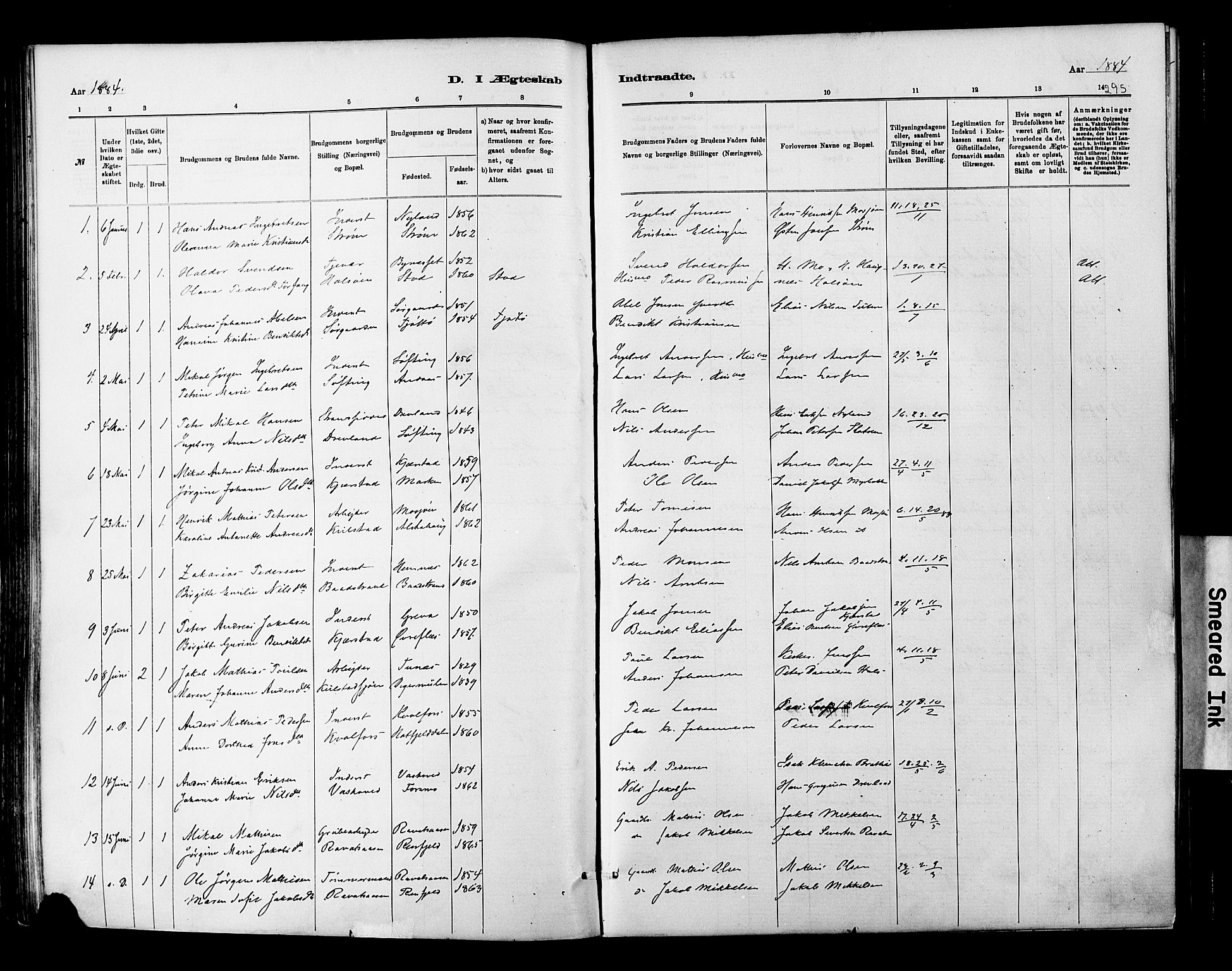 Ministerialprotokoller, klokkerbøker og fødselsregistre - Nordland, SAT/A-1459/820/L0295: Parish register (official) no. 820A16, 1880-1896, p. 295