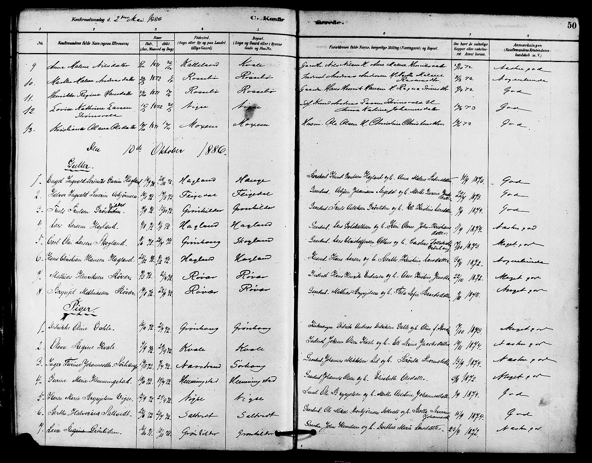 Haugesund sokneprestkontor, AV/SAST-A -101863/H/Ha/Haa/L0002: Parish register (official) no. A 2, 1878-1886, p. 50