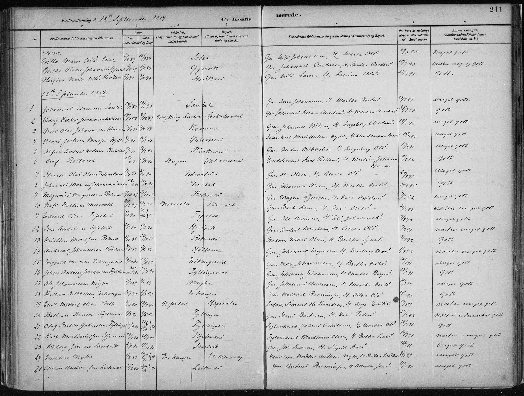 Hamre sokneprestembete, AV/SAB-A-75501/H/Ha/Haa/Haab/L0001: Parish register (official) no. B  1, 1882-1905, p. 211