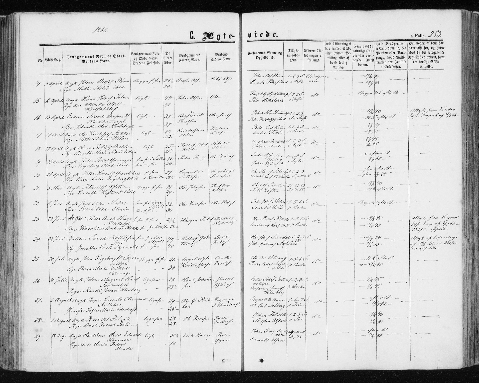 Ministerialprotokoller, klokkerbøker og fødselsregistre - Nord-Trøndelag, SAT/A-1458/709/L0075: Parish register (official) no. 709A15, 1859-1870, p. 253