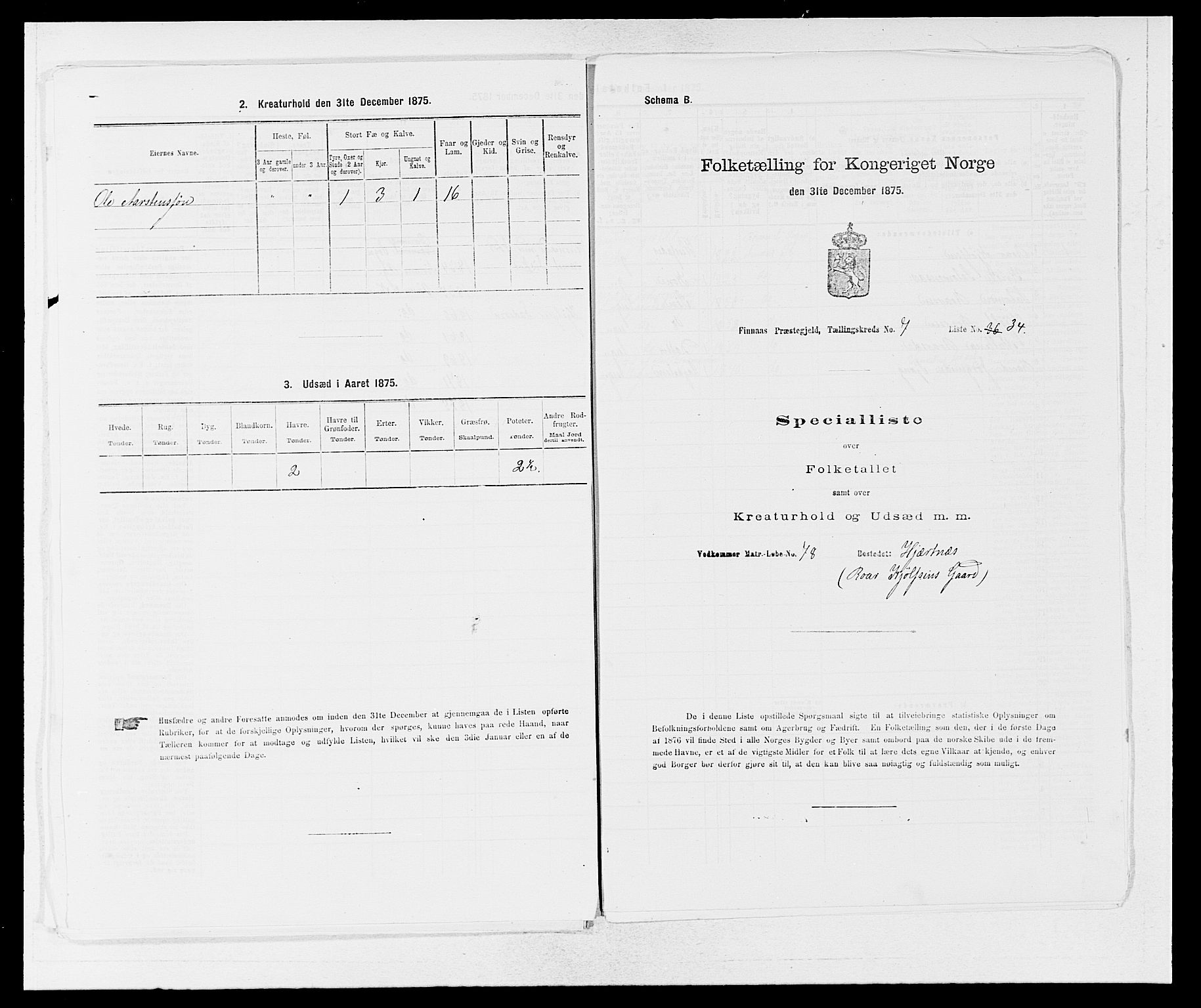 SAB, 1875 census for 1218P Finnås, 1875, p. 855