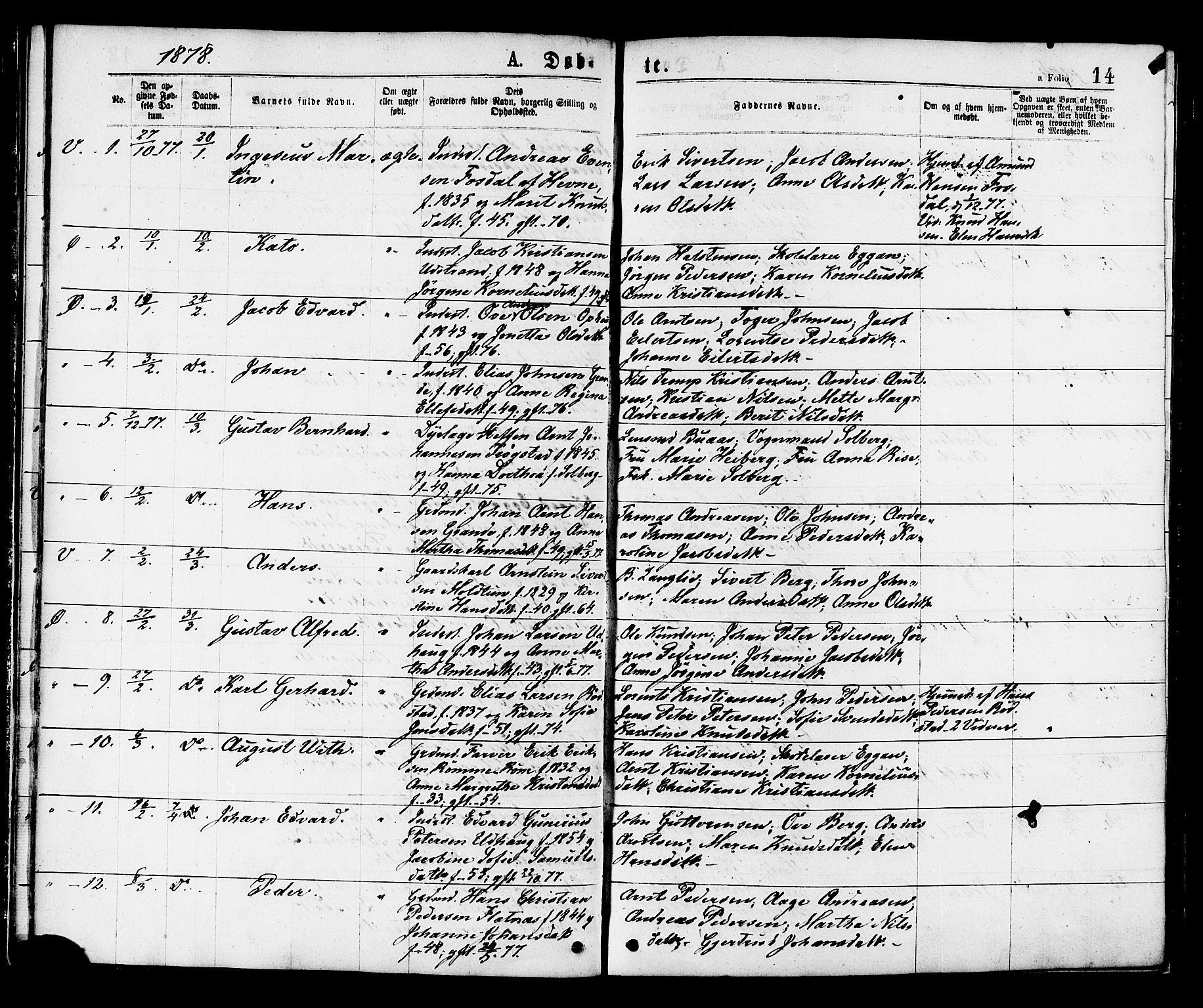 Ministerialprotokoller, klokkerbøker og fødselsregistre - Sør-Trøndelag, SAT/A-1456/659/L0738: Parish register (official) no. 659A08, 1876-1878, p. 14