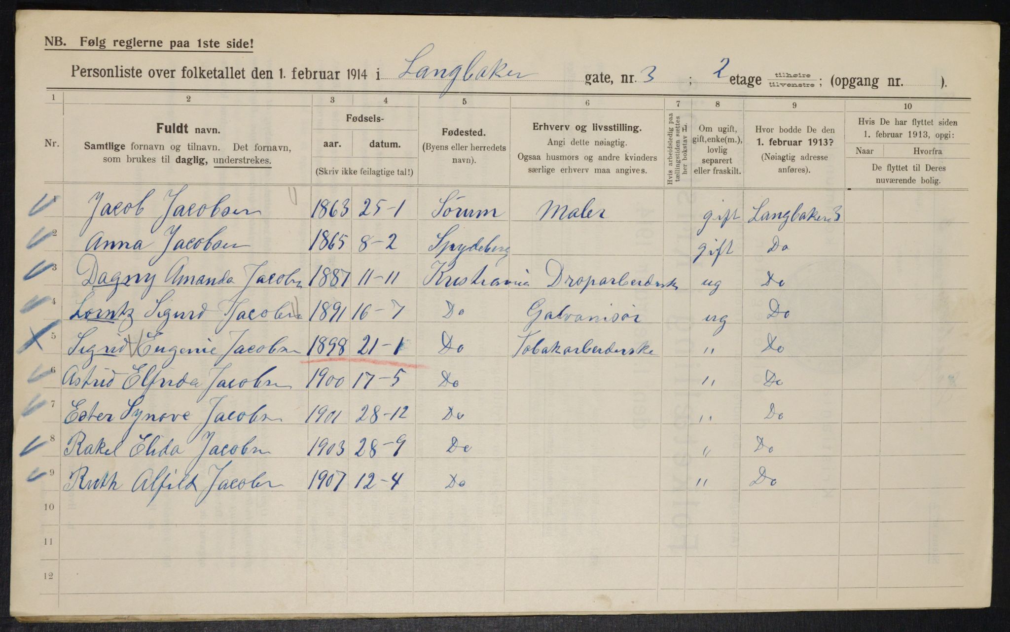 OBA, Municipal Census 1914 for Kristiania, 1914, p. 56220