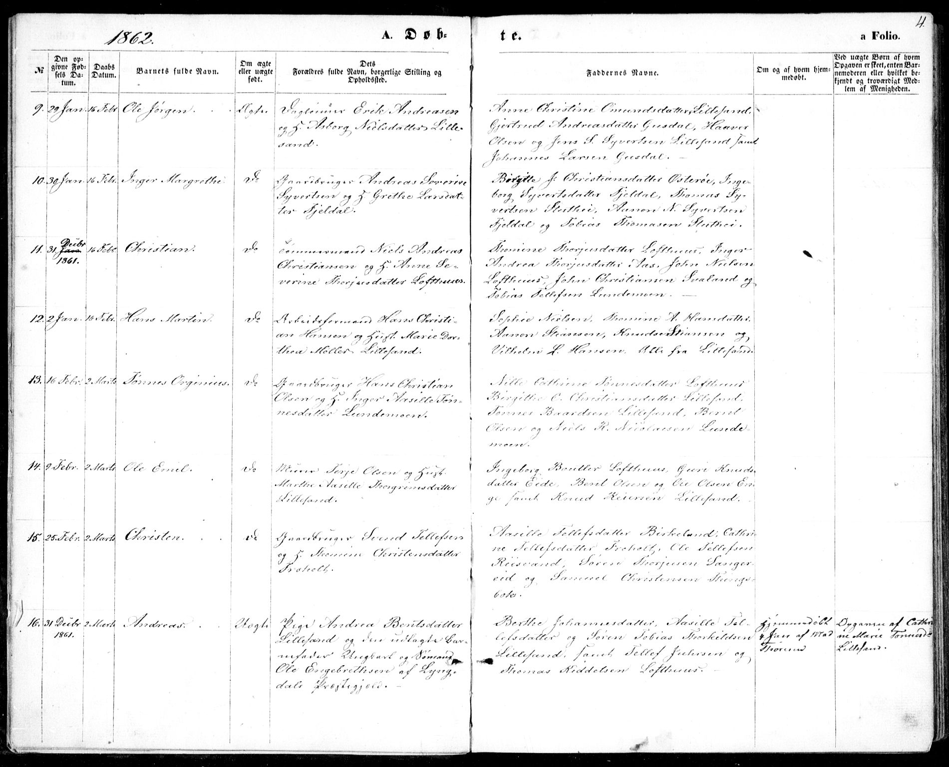 Vestre Moland sokneprestkontor, AV/SAK-1111-0046/F/Fb/Fbb/L0004: Parish register (copy) no. B 4, 1861-1872, p. 4