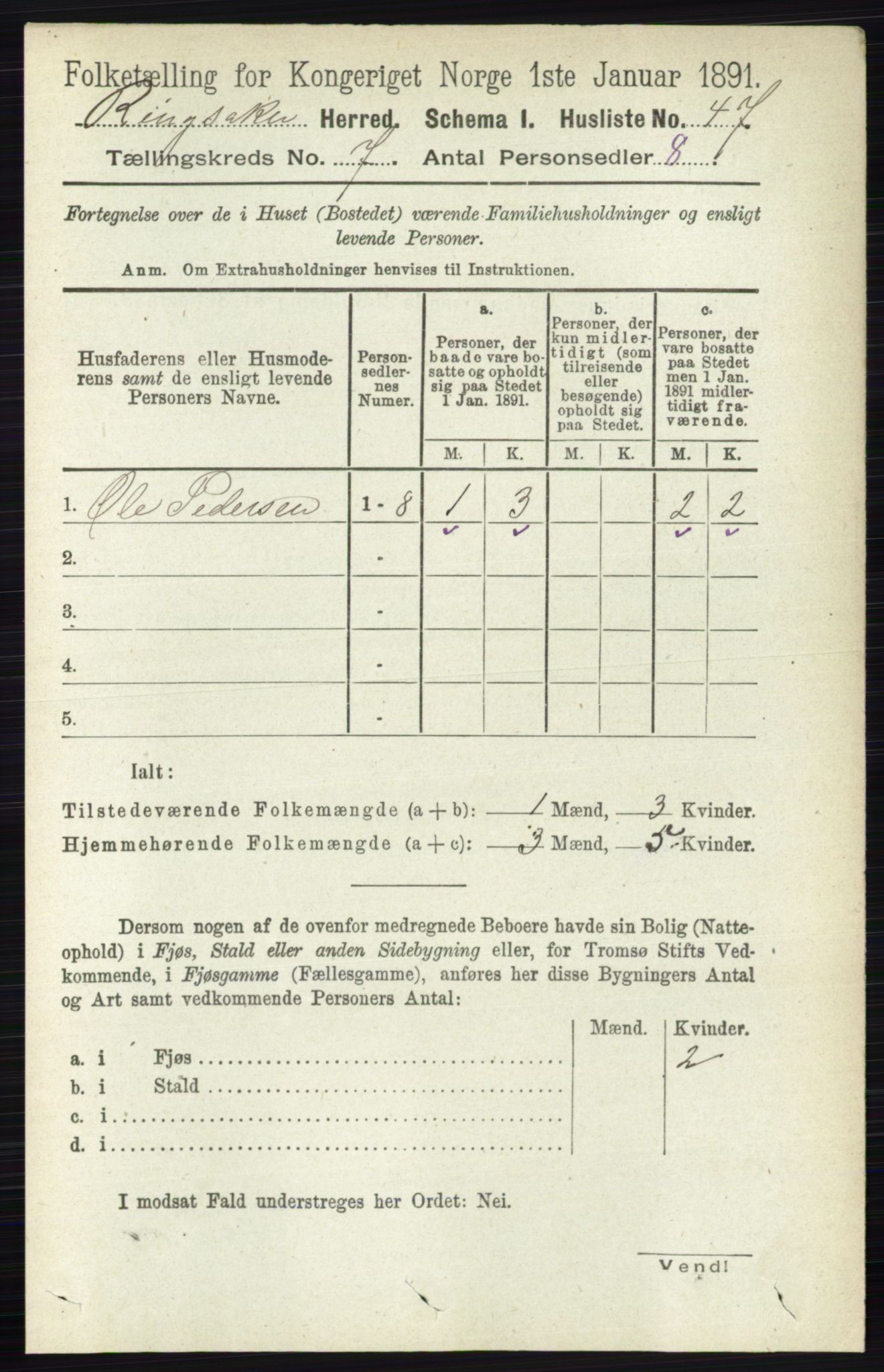 RA, 1891 census for 0412 Ringsaker, 1891, p. 3837