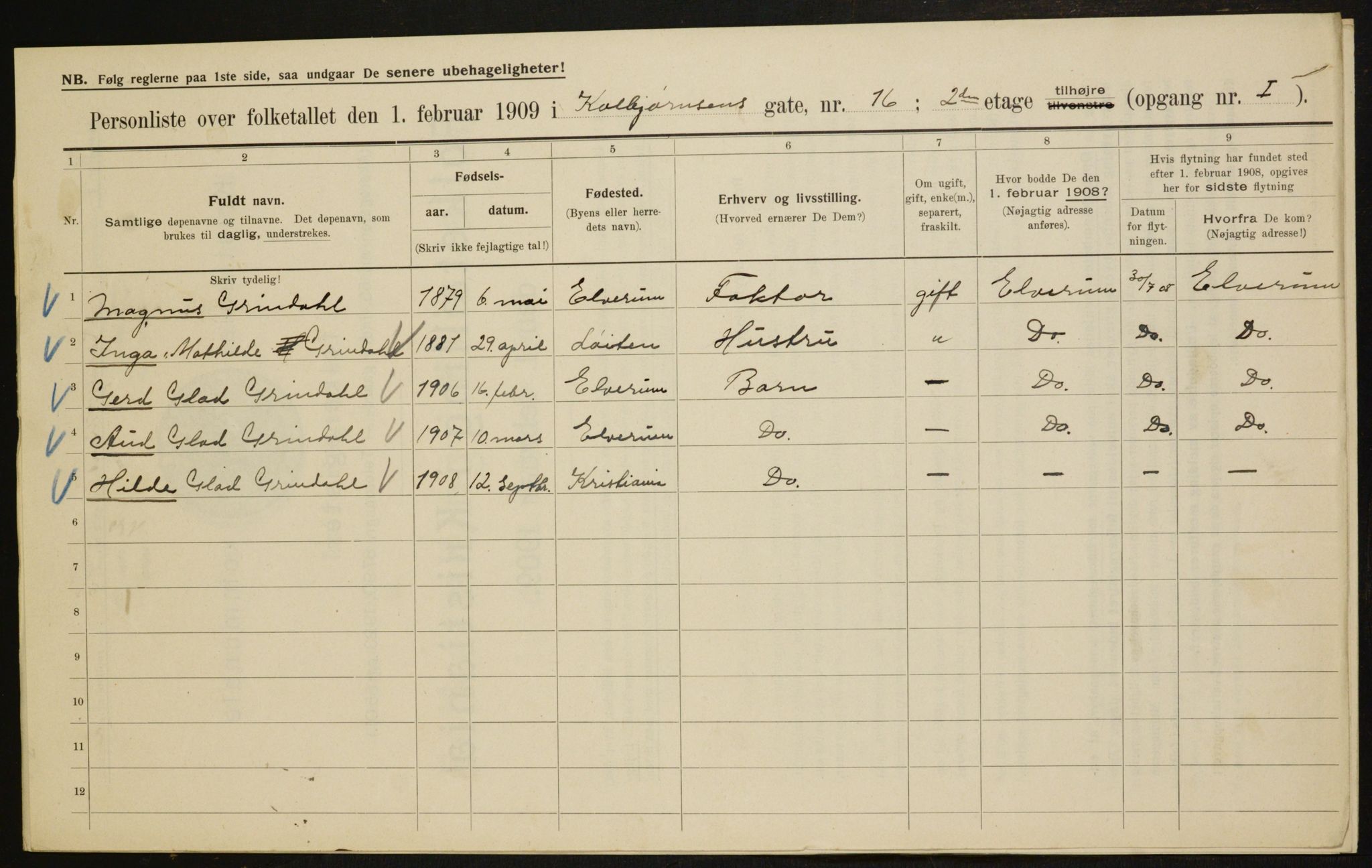 OBA, Municipal Census 1909 for Kristiania, 1909, p. 11805