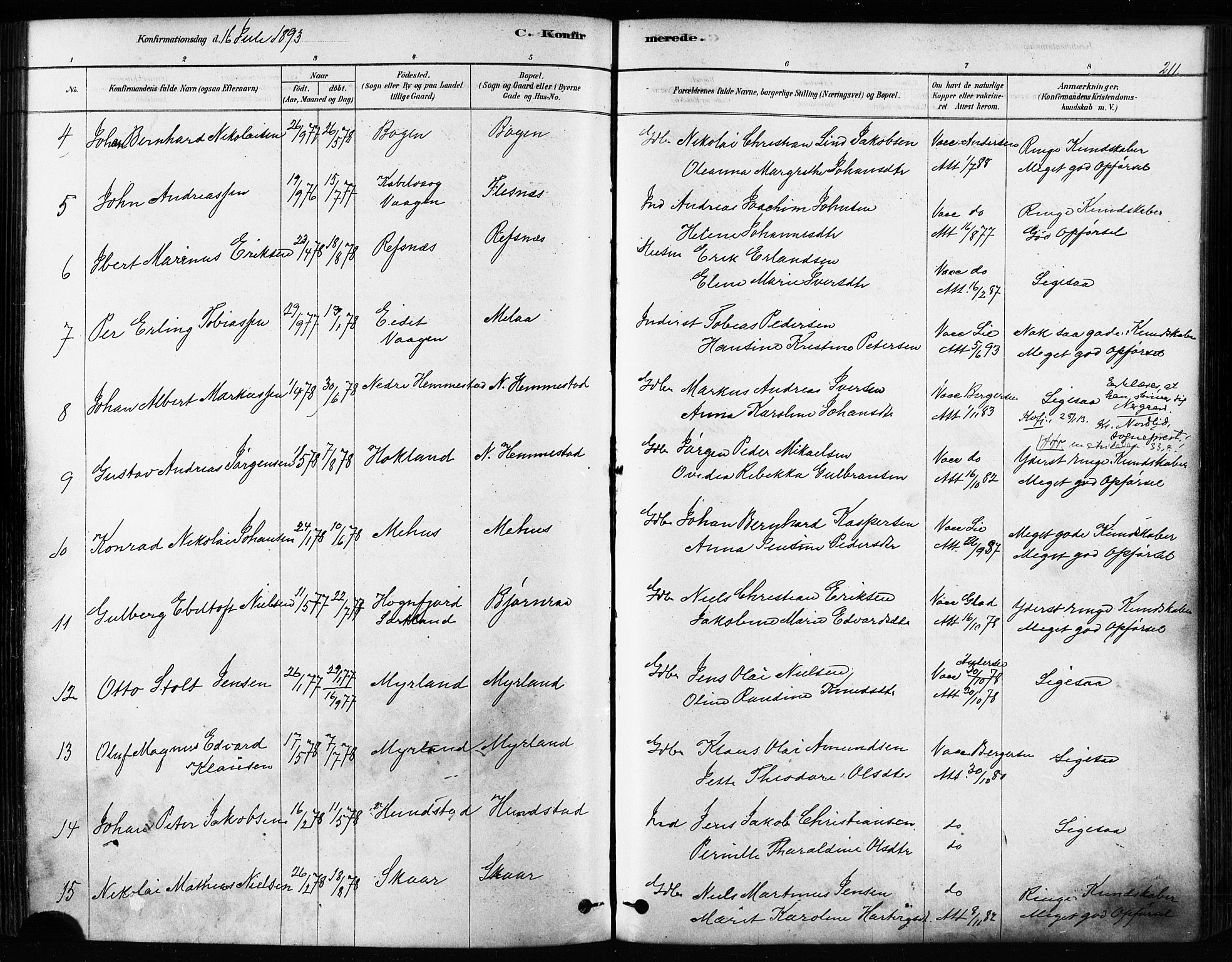 Kvæfjord sokneprestkontor, AV/SATØ-S-1323/G/Ga/Gaa/L0005kirke: Parish register (official) no. 5, 1878-1894, p. 211