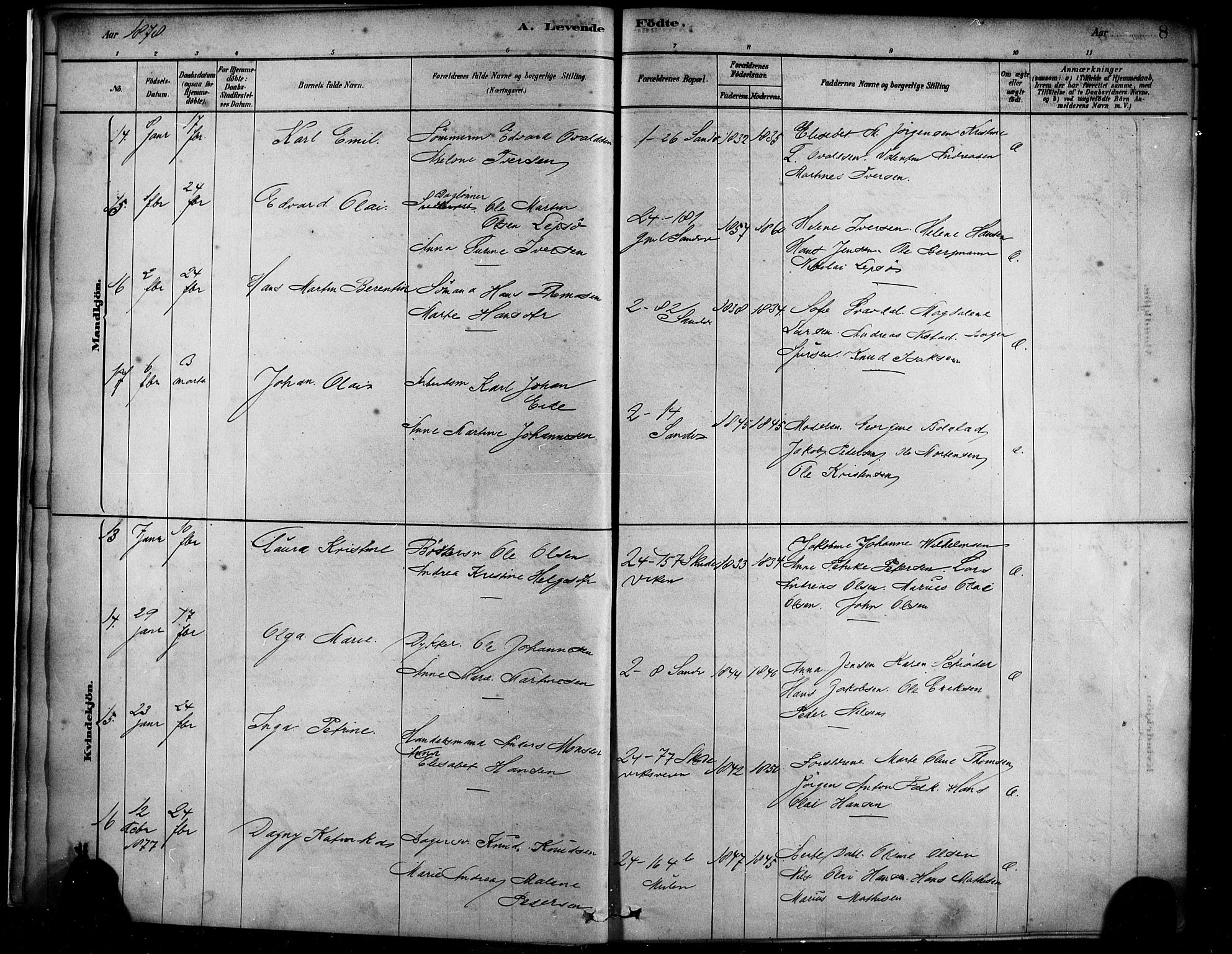 Sandviken Sokneprestembete, AV/SAB-A-77601/H/Ha/L0004: Parish register (official) no. B 1, 1878-1891, p. 8