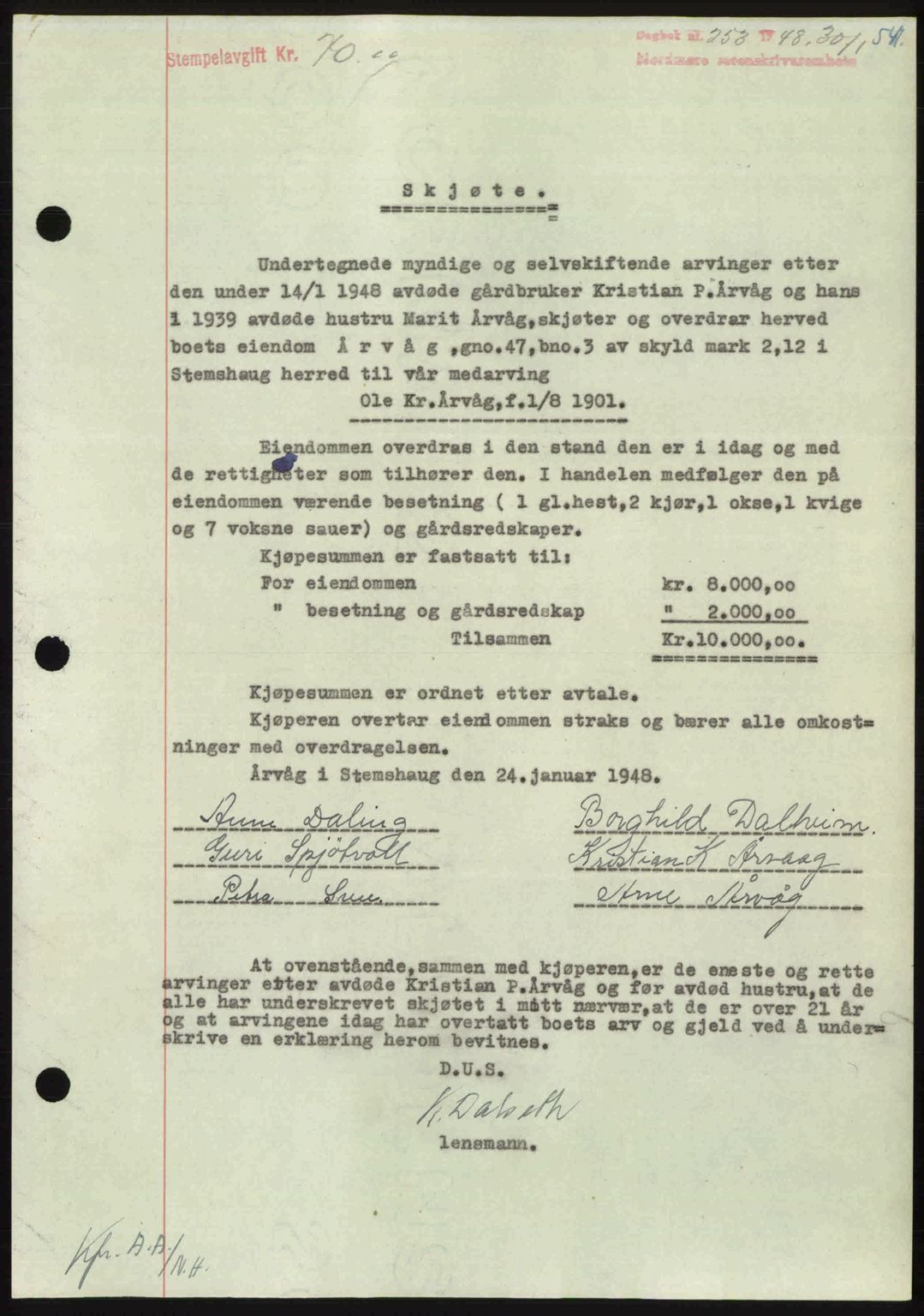 Nordmøre sorenskriveri, AV/SAT-A-4132/1/2/2Ca: Mortgage book no. A107, 1947-1948, Diary no: : 253/1948