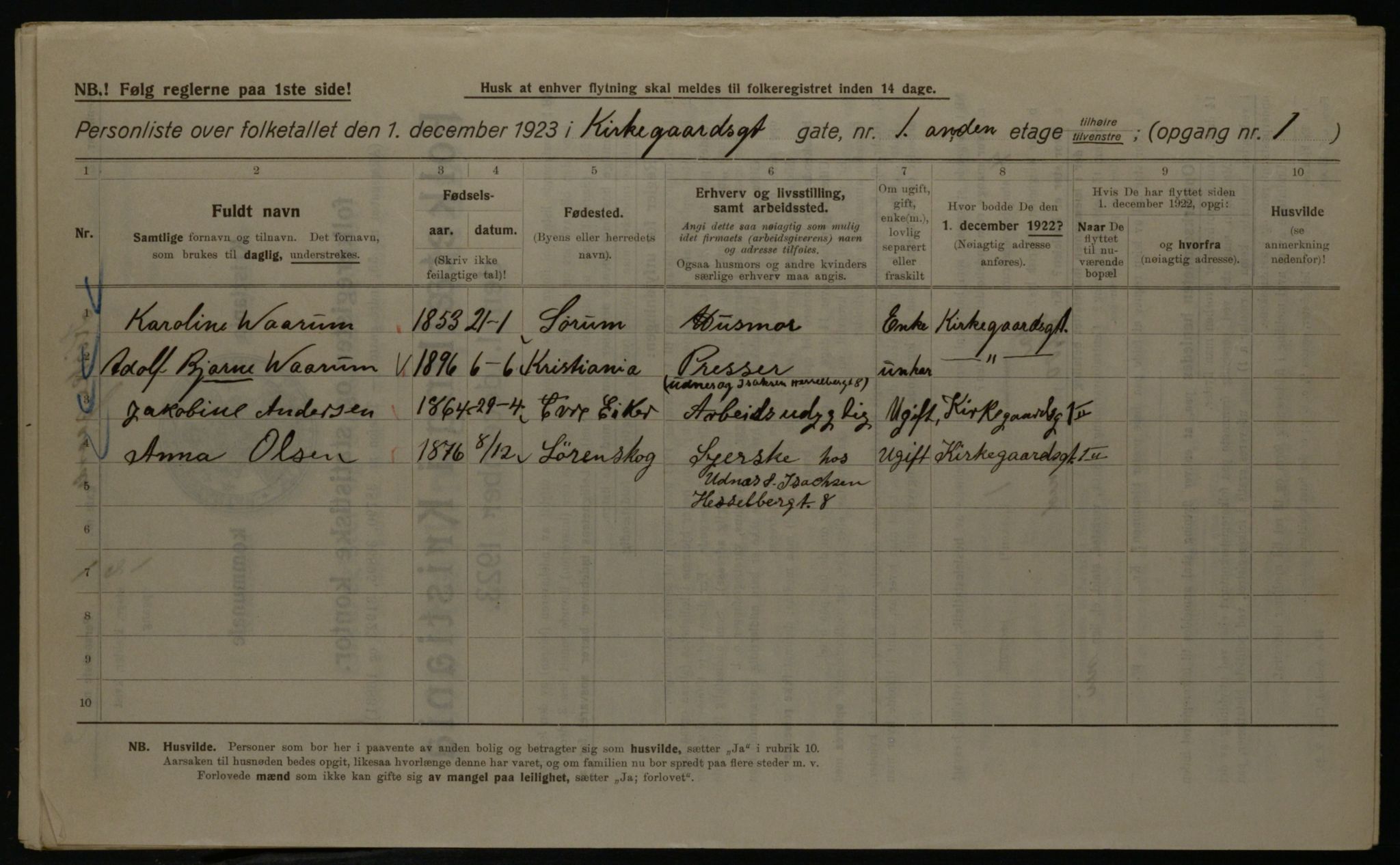 OBA, Municipal Census 1923 for Kristiania, 1923, p. 55730