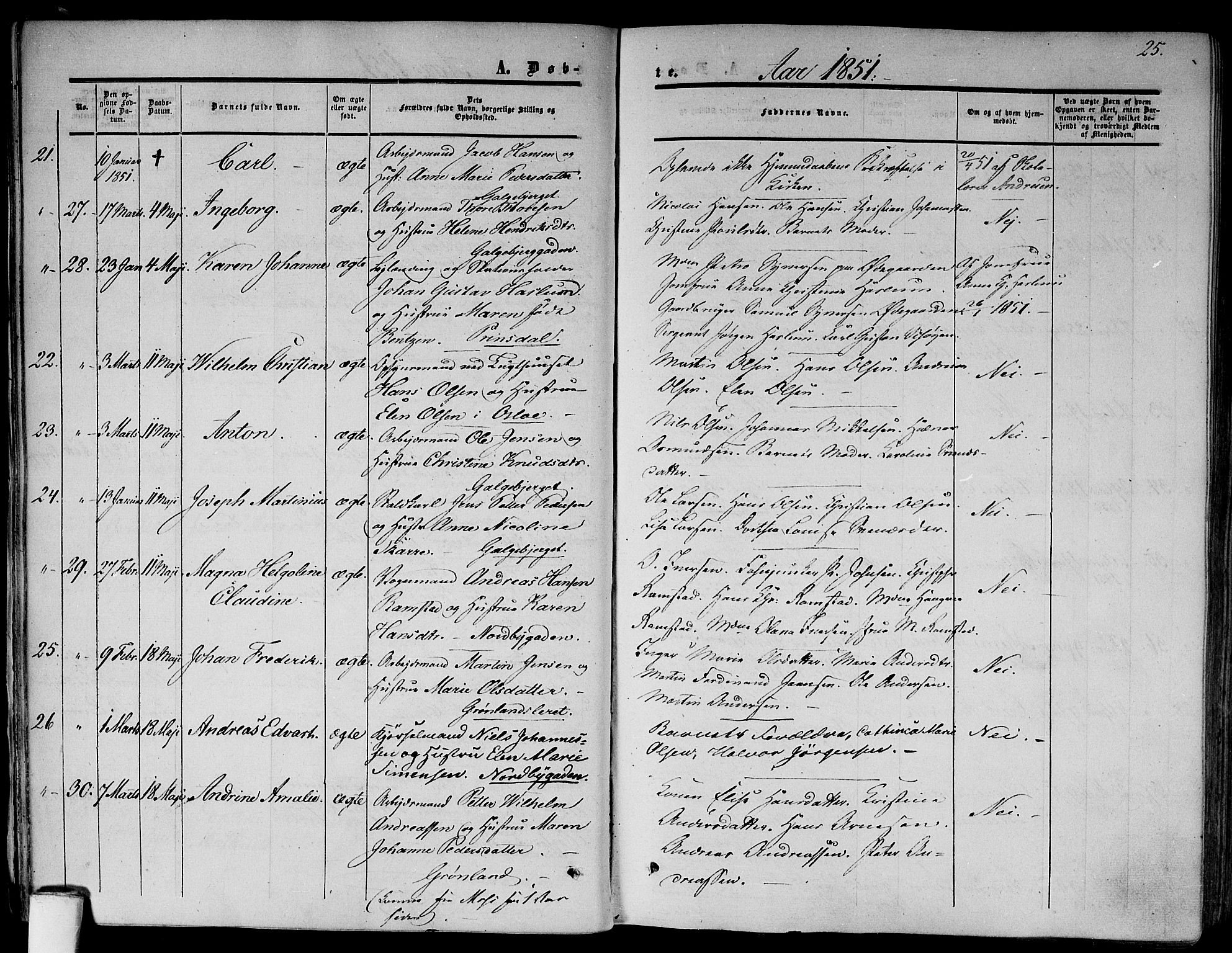 Gamlebyen prestekontor Kirkebøker, SAO/A-10884/F/Fa/L0004: Parish register (official) no. 4, 1850-1857, p. 25