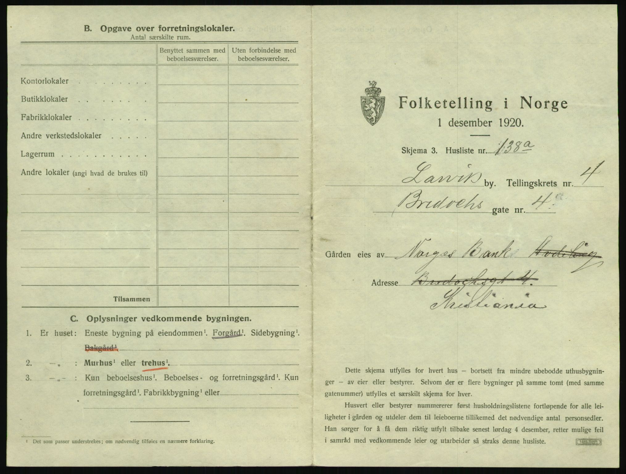 SAKO, 1920 census for Larvik, 1920, p. 1038