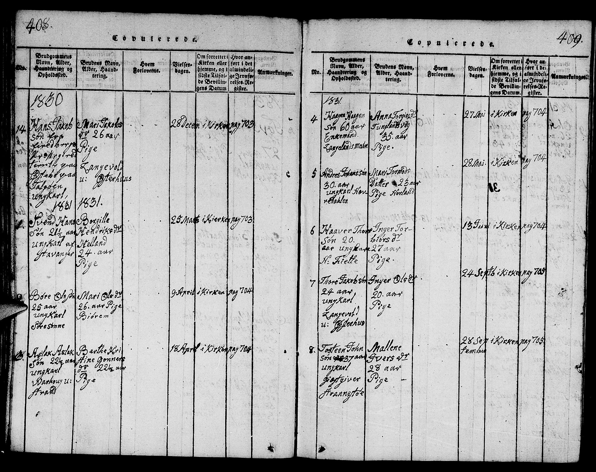 Strand sokneprestkontor, AV/SAST-A-101828/H/Ha/Hab/L0001: Parish register (copy) no. B 1, 1816-1854, p. 408-409