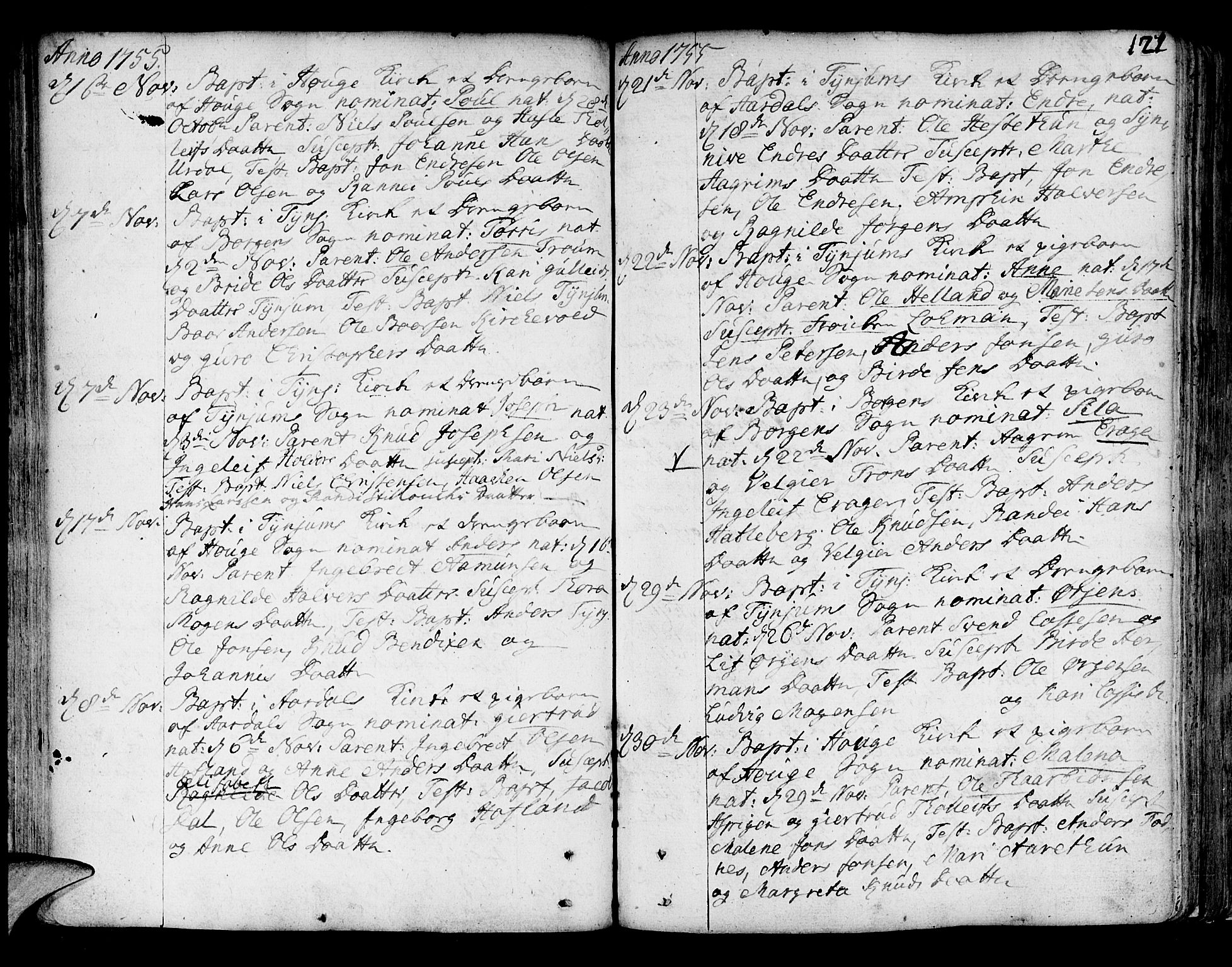 Lærdal sokneprestembete, SAB/A-81201: Parish register (official) no. A 2, 1752-1782, p. 121