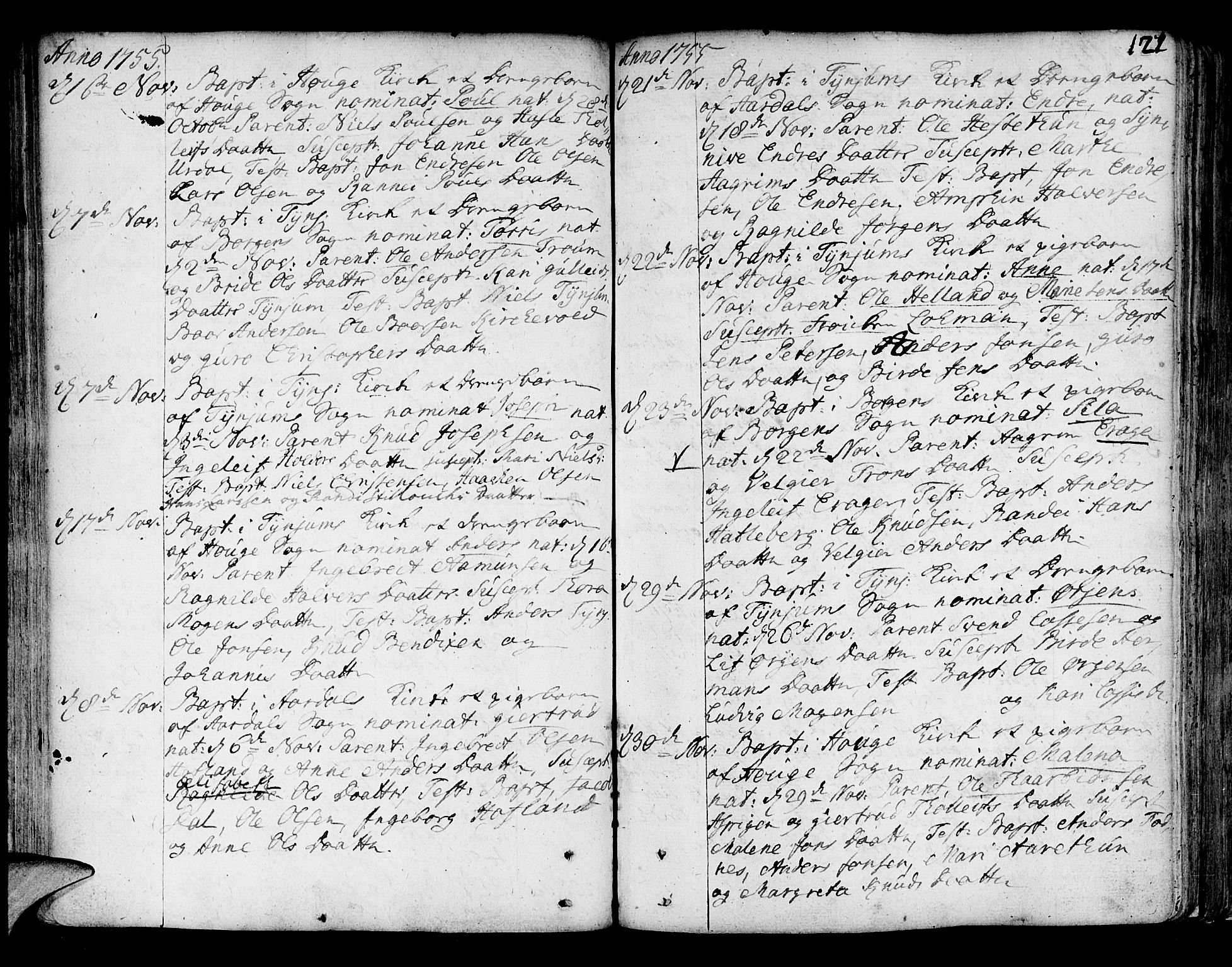 Lærdal sokneprestembete, AV/SAB-A-81201: Parish register (official) no. A 2, 1752-1782, p. 121