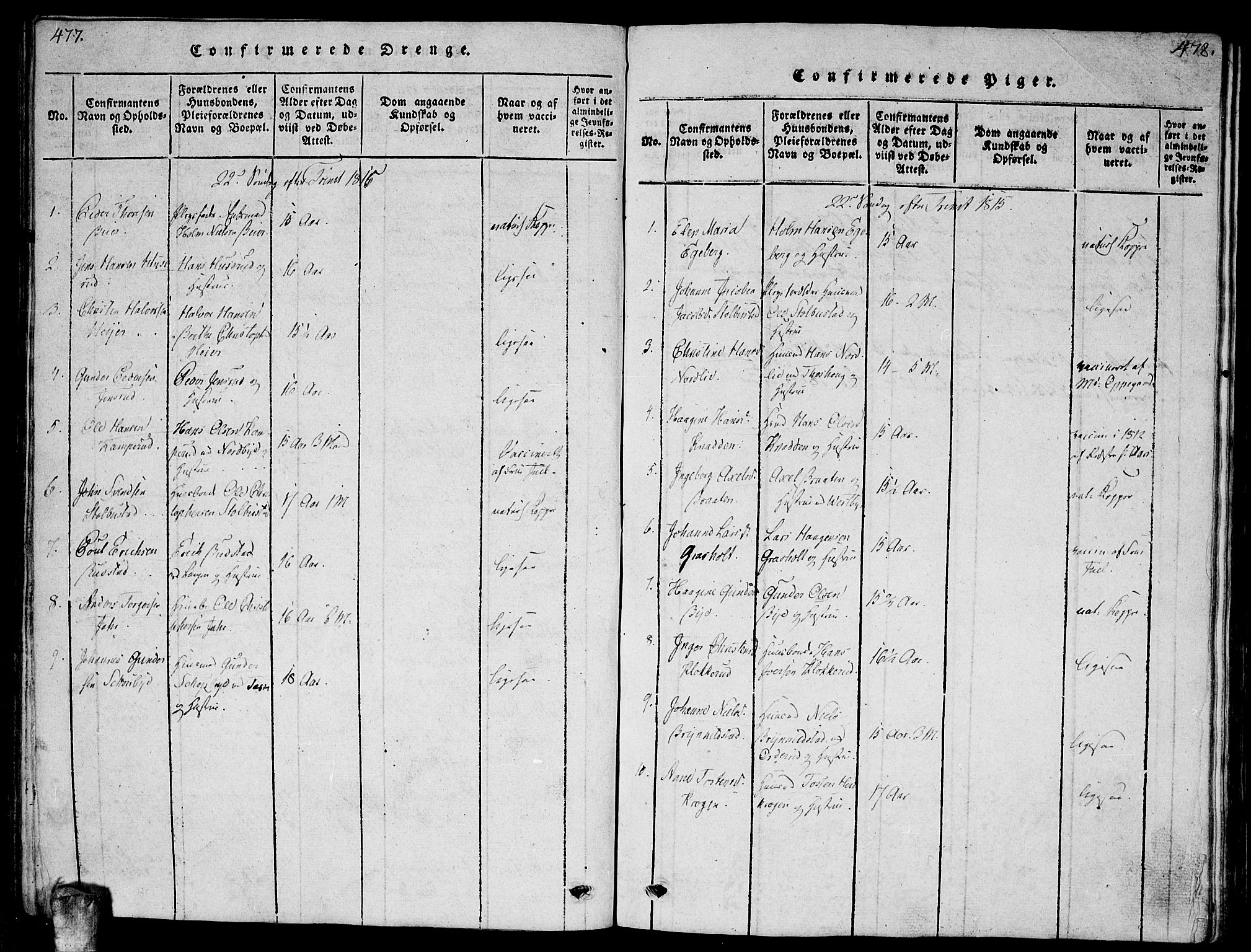 Enebakk prestekontor Kirkebøker, AV/SAO-A-10171c/G/Ga/L0001: Parish register (copy) no. I 1, 1815-1833, p. 477-478