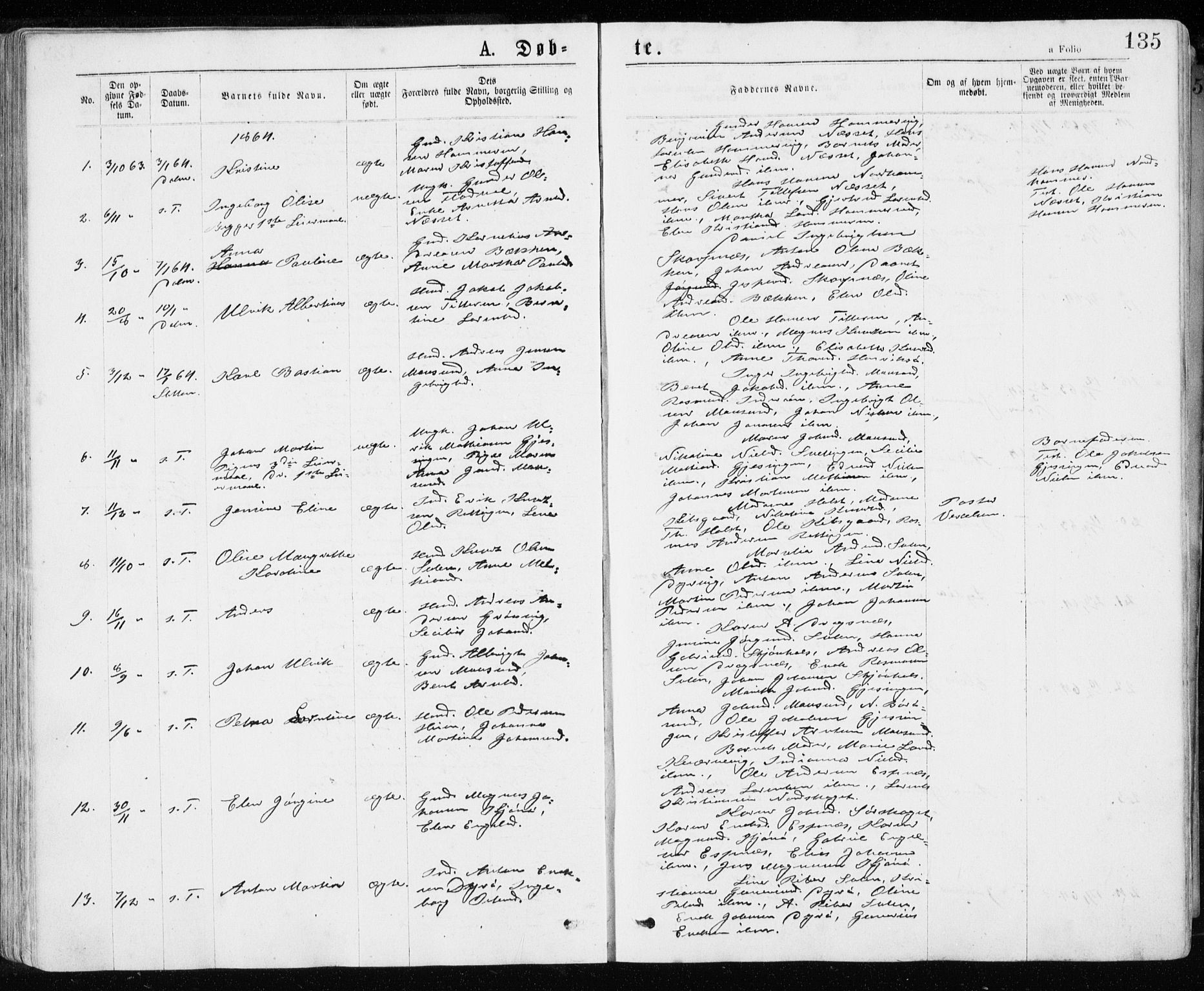 Ministerialprotokoller, klokkerbøker og fødselsregistre - Sør-Trøndelag, SAT/A-1456/640/L0576: Parish register (official) no. 640A01, 1846-1876, p. 135