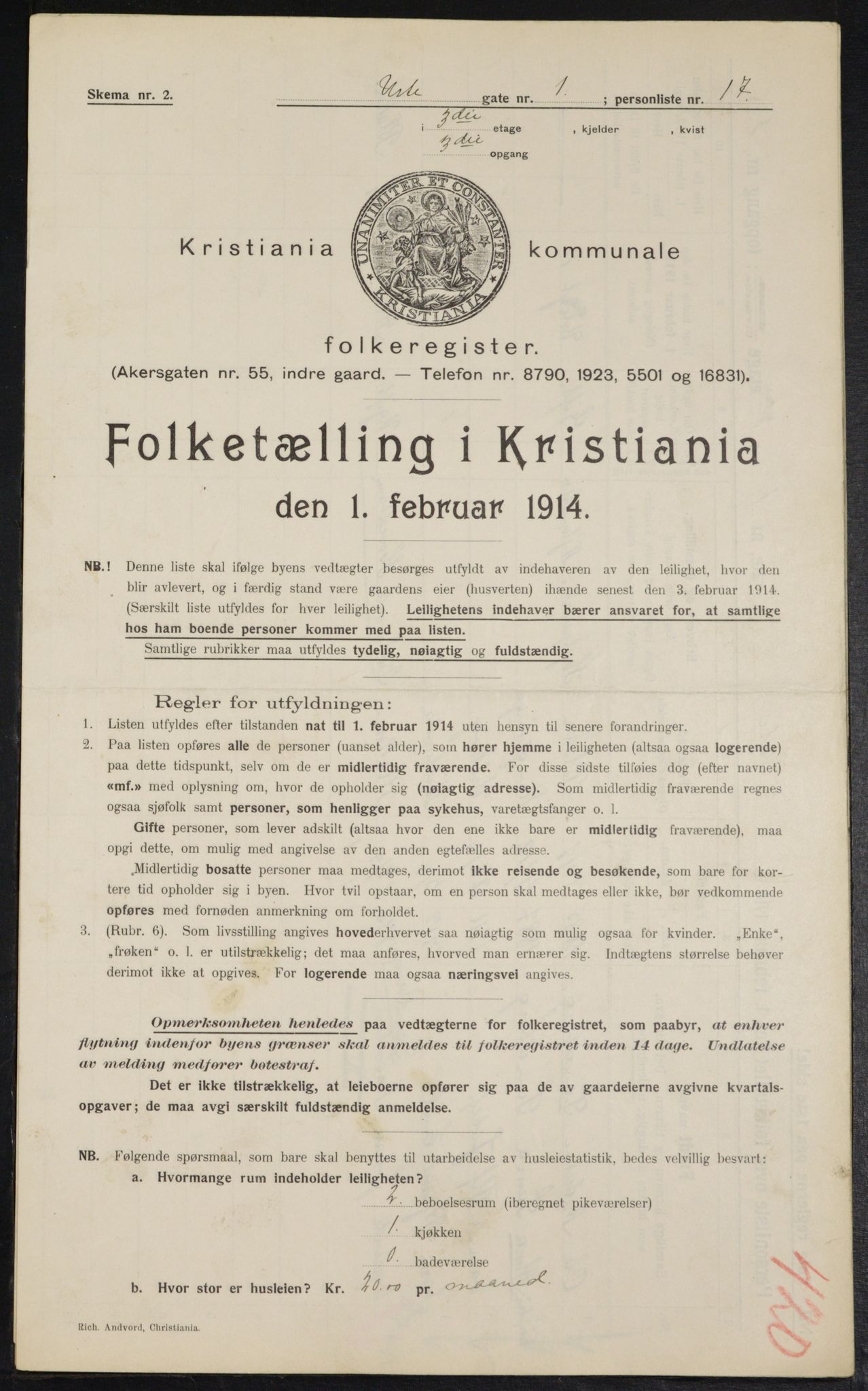 OBA, Municipal Census 1914 for Kristiania, 1914, p. 121564