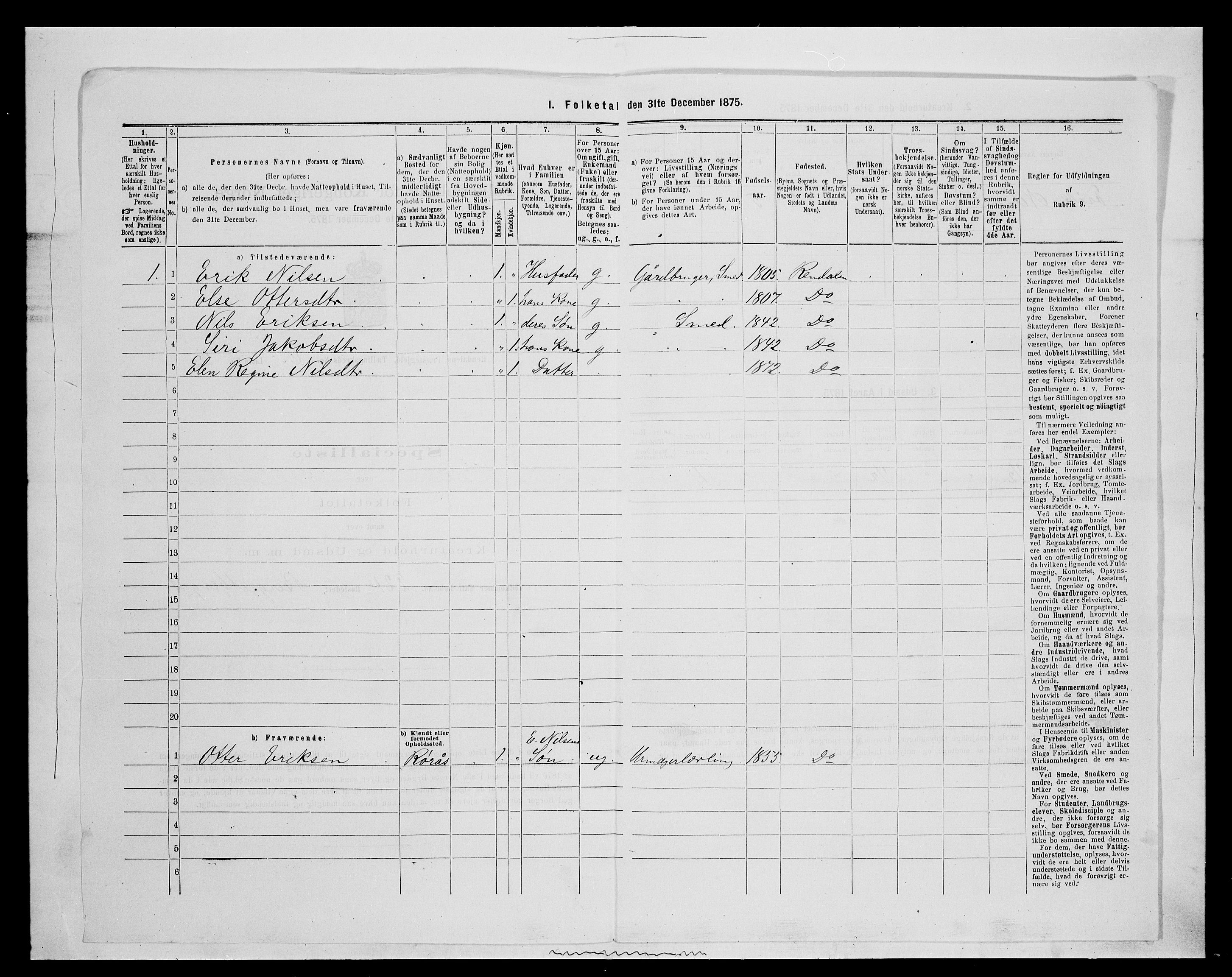 SAH, 1875 census for 0432P Rendalen, 1875, p. 504