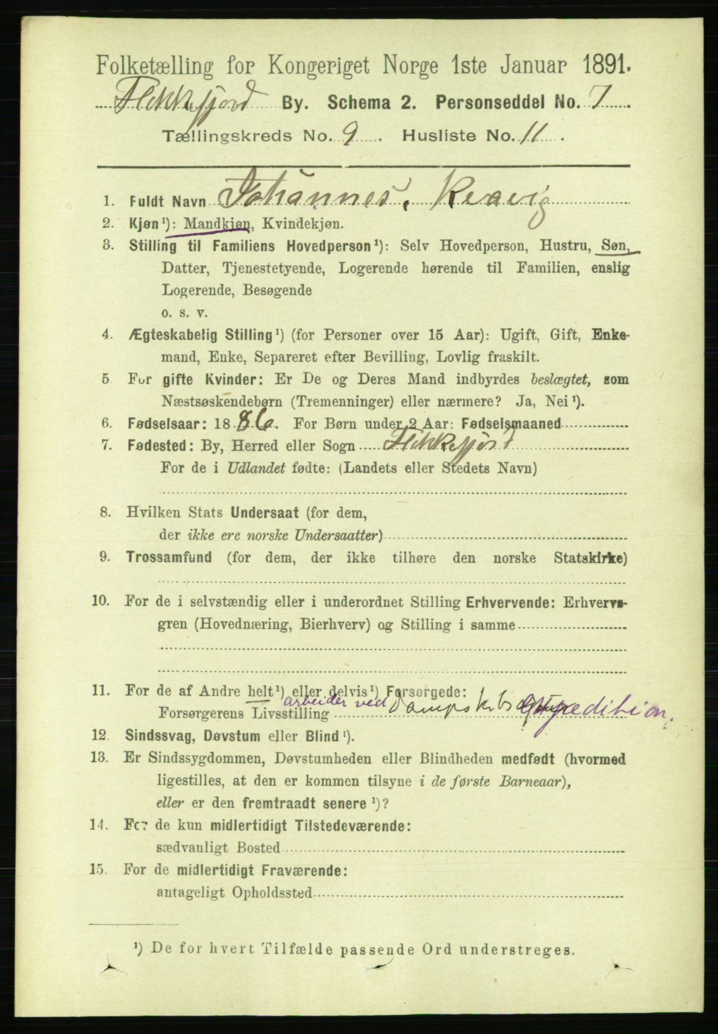 RA, 1891 census for 1004 Flekkefjord, 1891, p. 1521