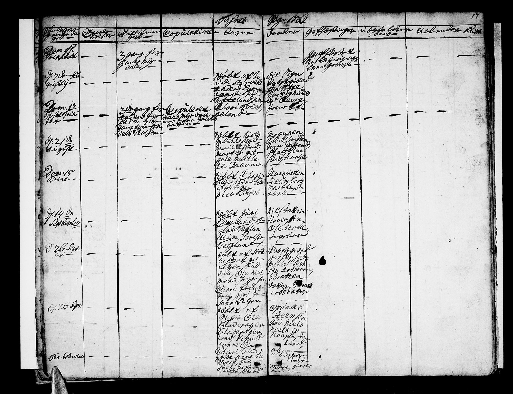 Tysnes sokneprestembete, AV/SAB-A-78601/H/Haa: Parish register (official) no. A 2 /1, 1732-1804, p. 17