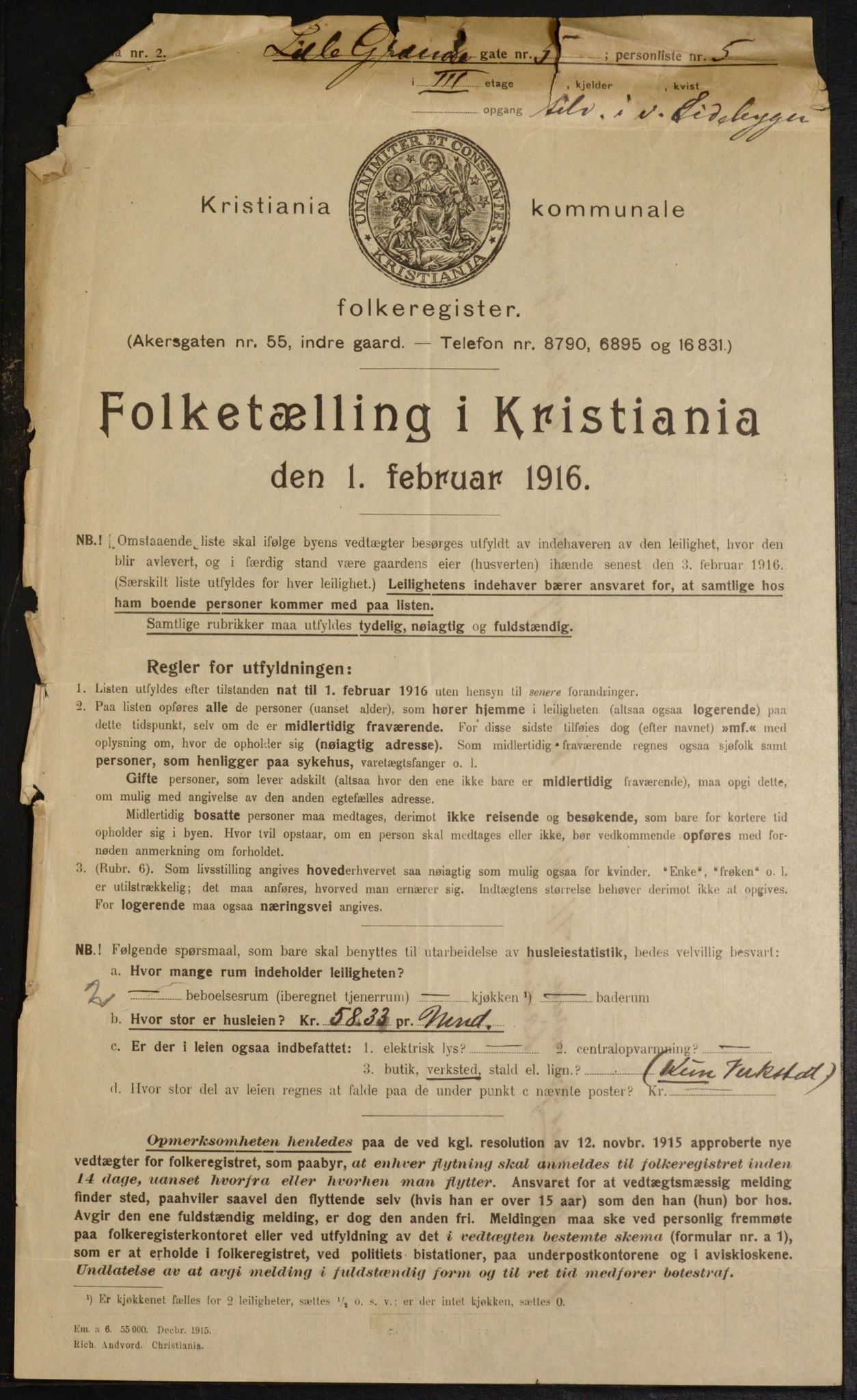 OBA, Municipal Census 1916 for Kristiania, 1916, p. 58857