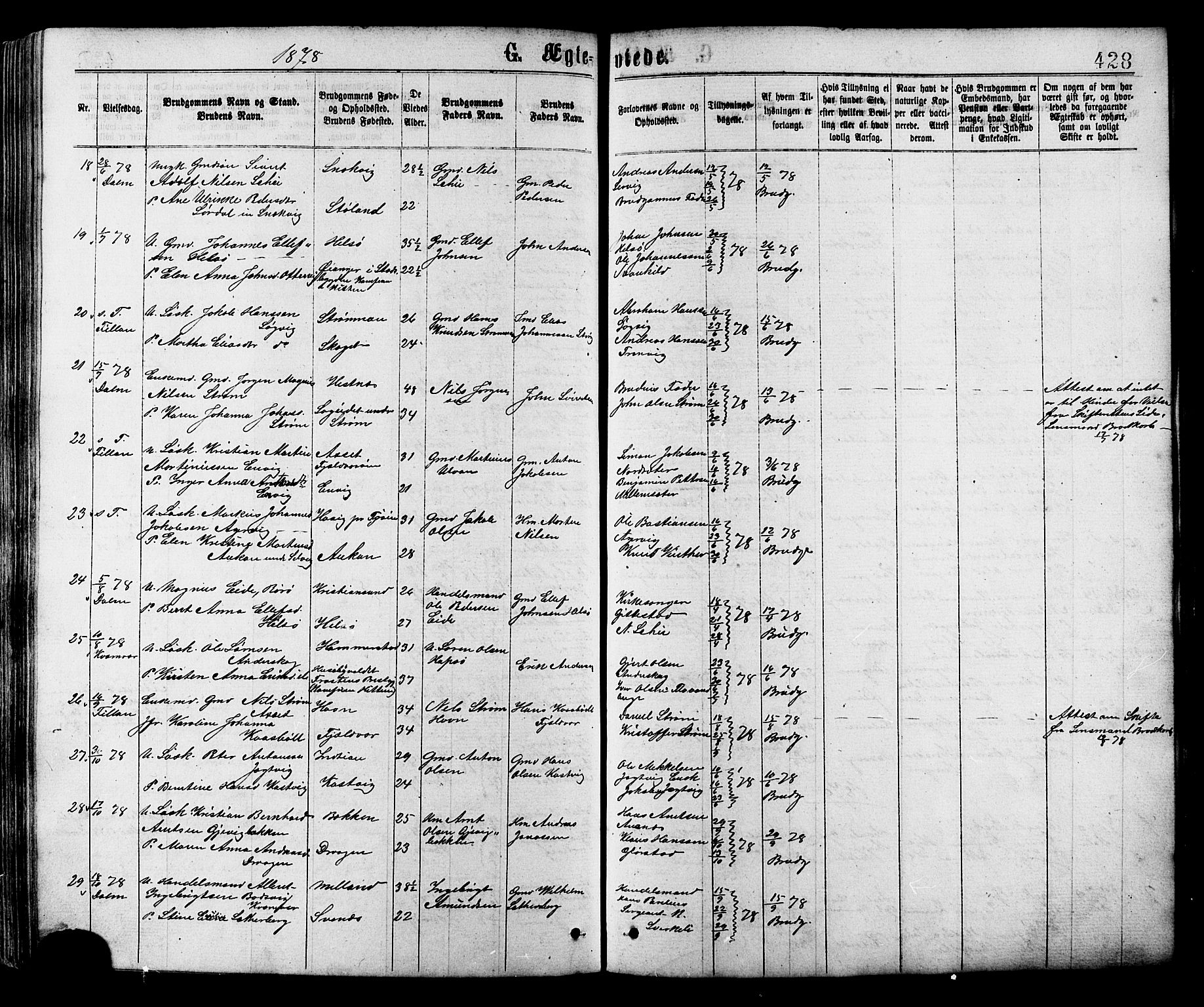 Ministerialprotokoller, klokkerbøker og fødselsregistre - Sør-Trøndelag, SAT/A-1456/634/L0532: Parish register (official) no. 634A08, 1871-1881, p. 428