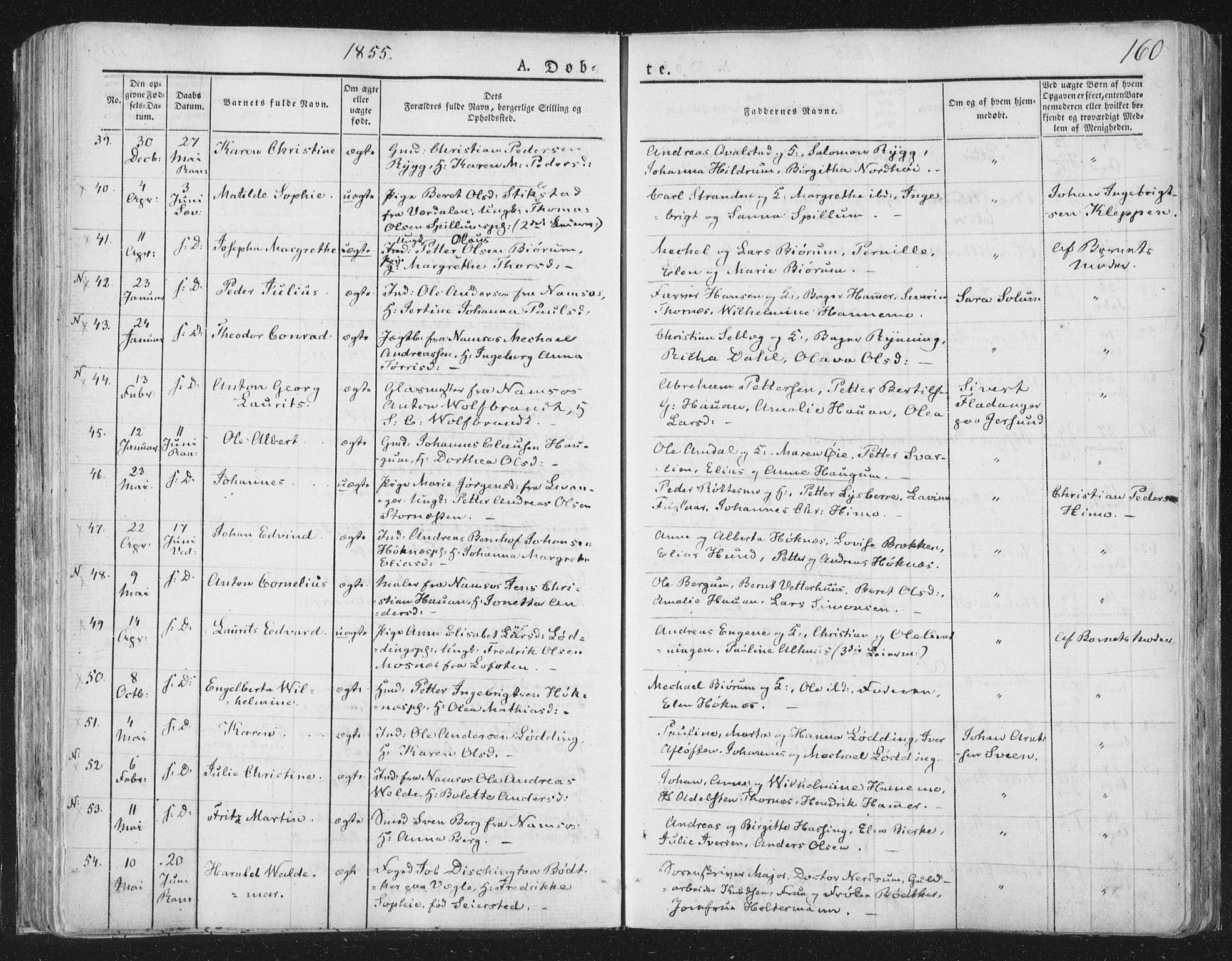 Ministerialprotokoller, klokkerbøker og fødselsregistre - Nord-Trøndelag, AV/SAT-A-1458/764/L0551: Parish register (official) no. 764A07a, 1824-1864, p. 160