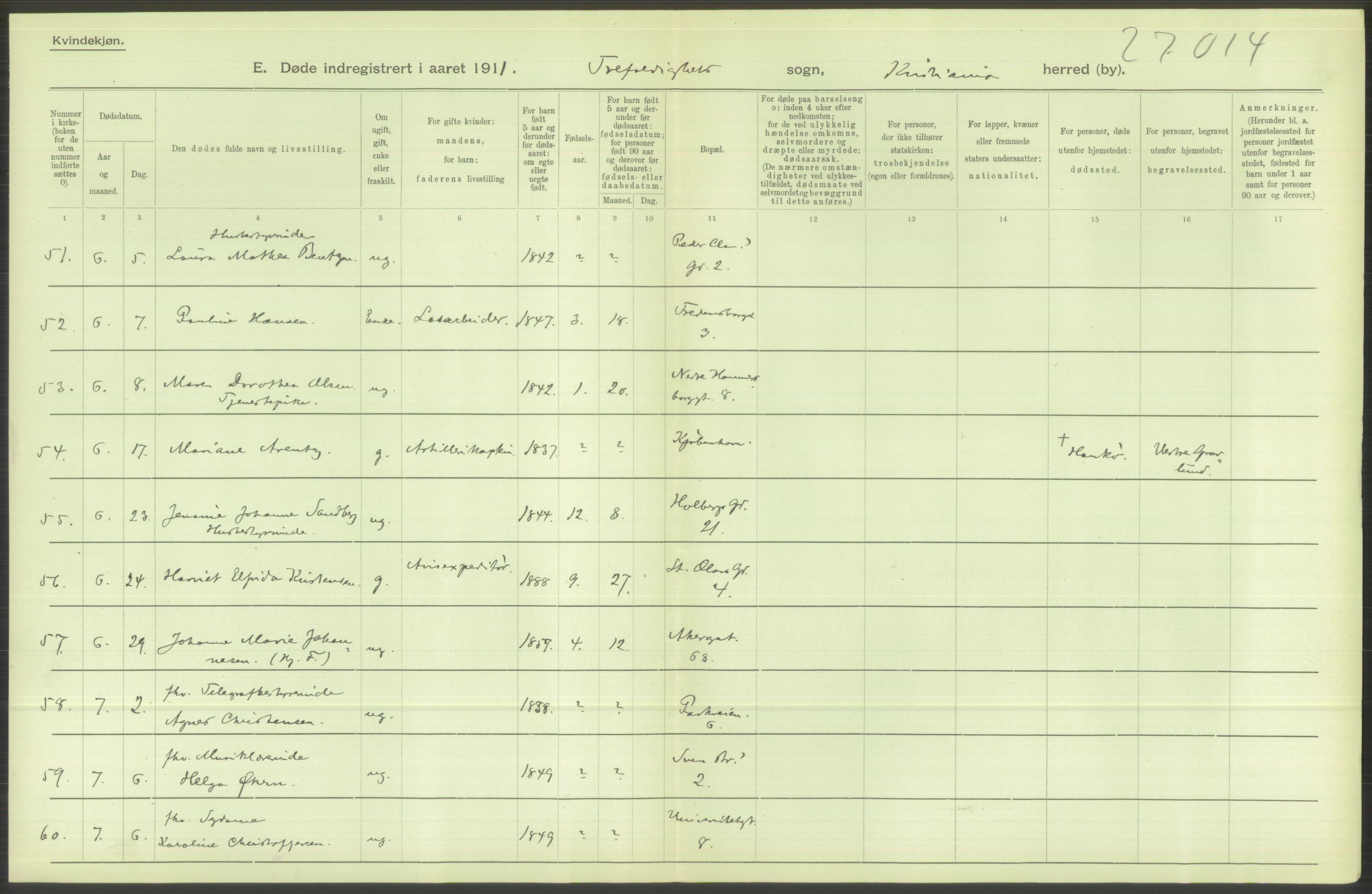 Statistisk sentralbyrå, Sosiodemografiske emner, Befolkning, AV/RA-S-2228/D/Df/Dfb/Dfba/L0010: Kristiania: Døde kvinner samt dødfødte., 1911, p. 526