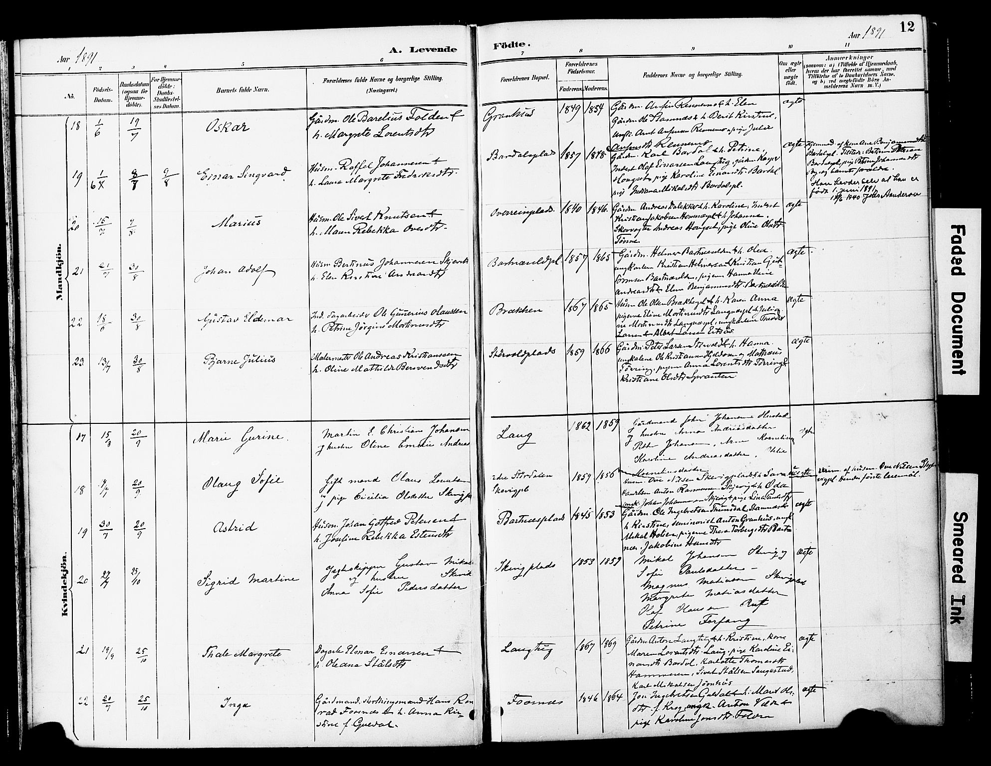 Ministerialprotokoller, klokkerbøker og fødselsregistre - Nord-Trøndelag, SAT/A-1458/741/L0396: Parish register (official) no. 741A10, 1889-1901, p. 12