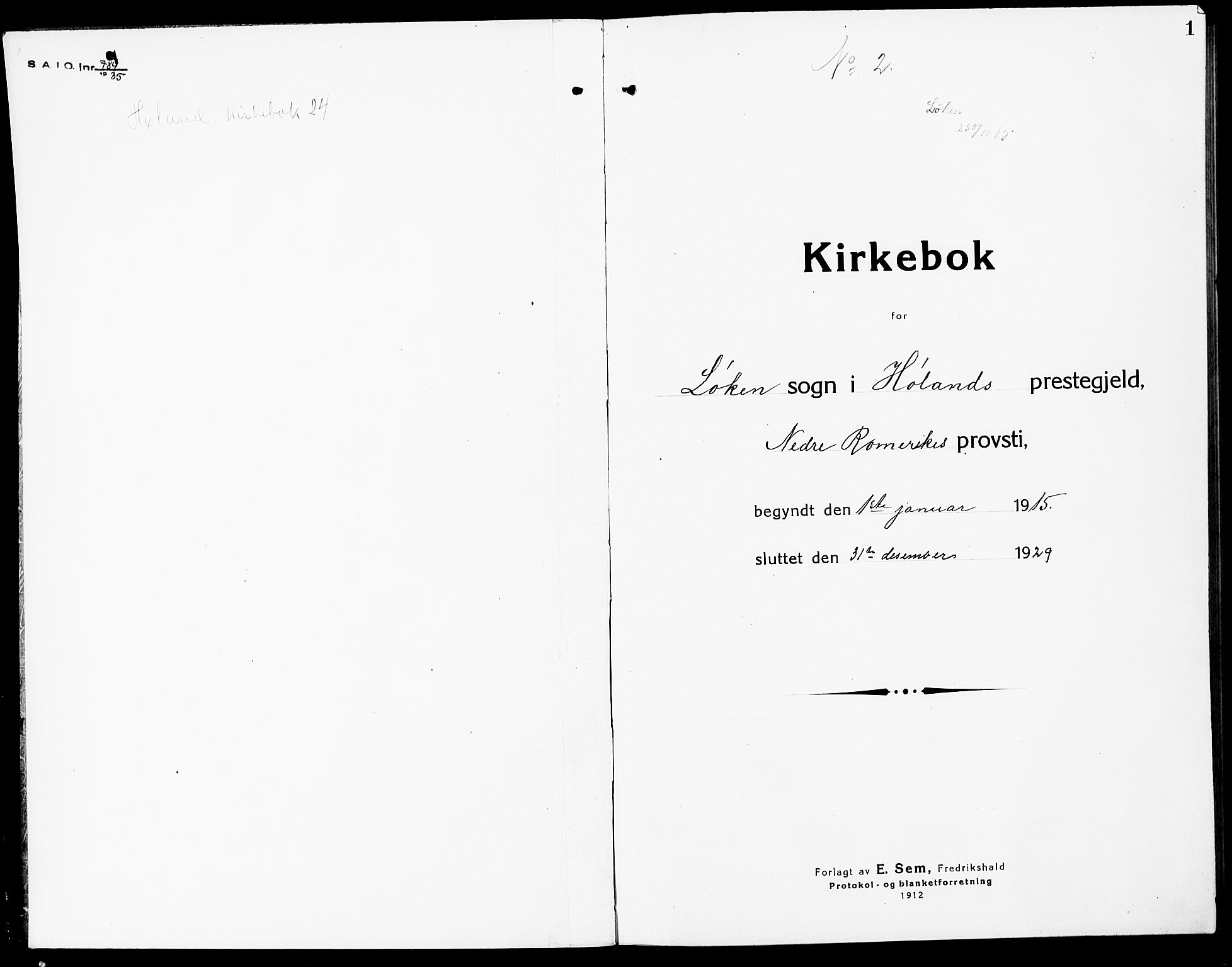 Høland prestekontor Kirkebøker, SAO/A-10346a/G/Ga/L0008: Parish register (copy) no. I 8, 1915-1929, p. 1