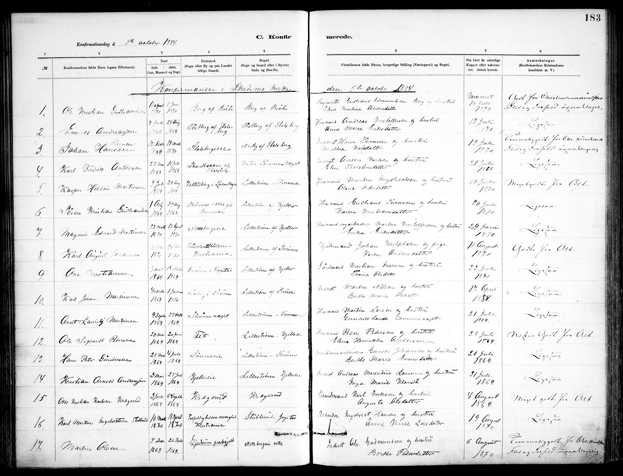 Skedsmo prestekontor Kirkebøker, AV/SAO-A-10033a/F/Fa/L0013: Parish register (official) no. I 13, 1883-1891, p. 183