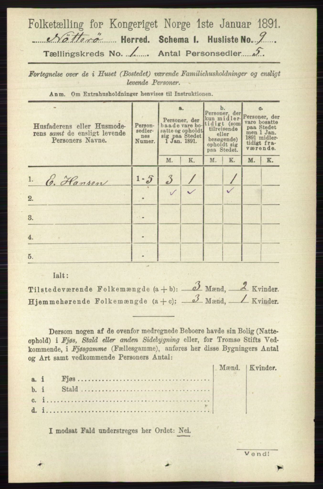 RA, 1891 census for 0722 Nøtterøy, 1891, p. 42