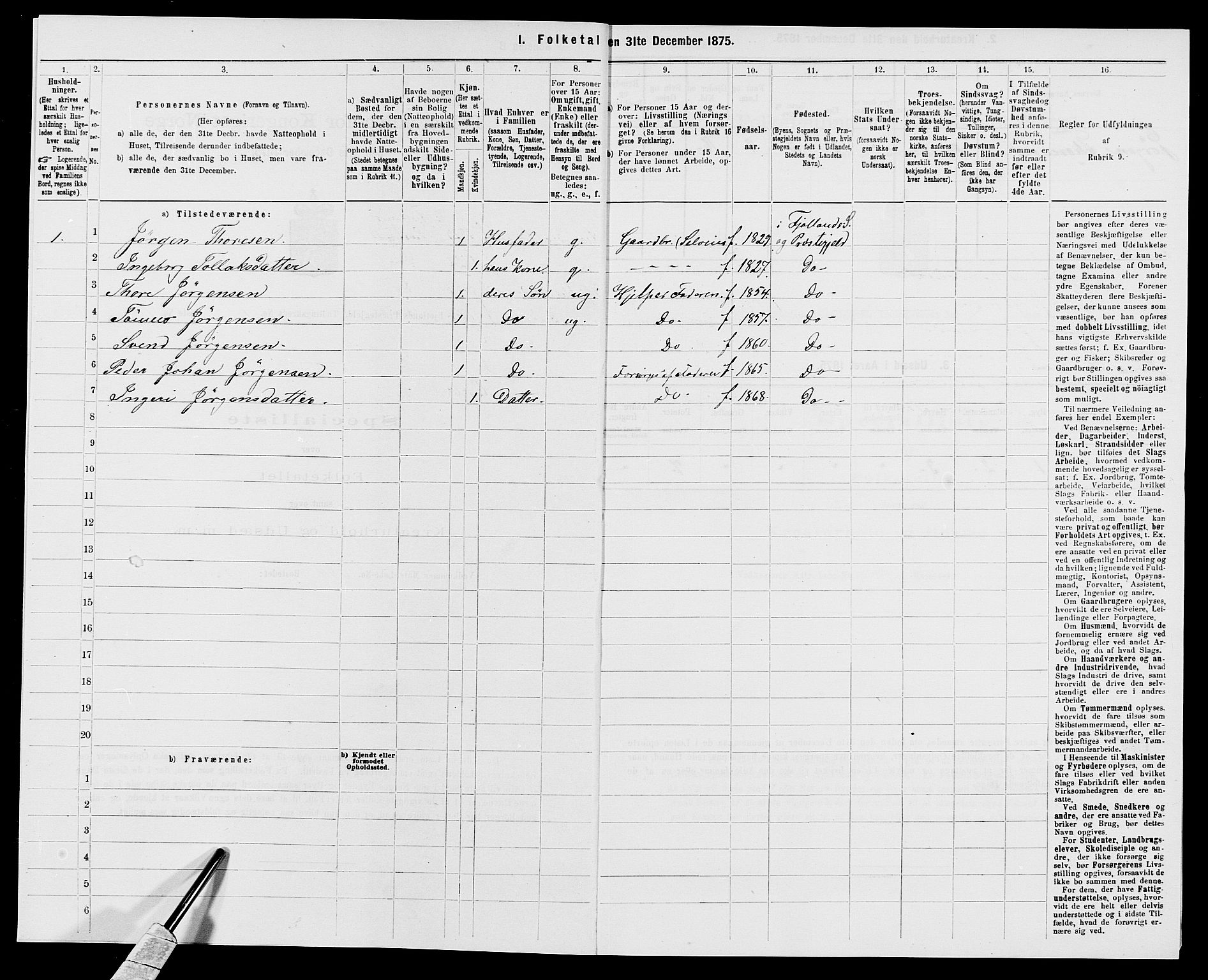 SAK, 1875 census for 1036P Fjotland, 1875, p. 32