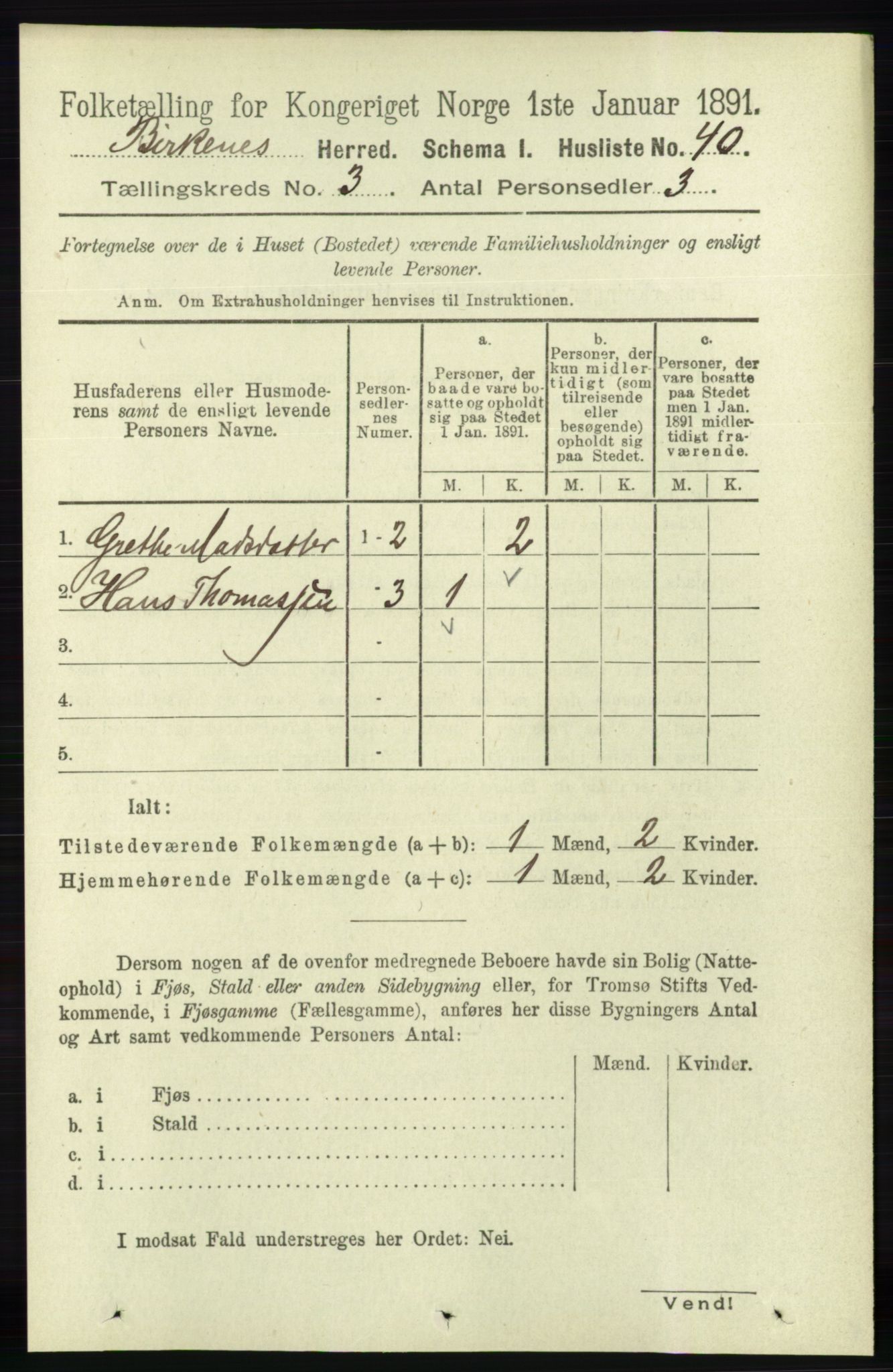 RA, 1891 Census for 0928 Birkenes, 1891, p. 820