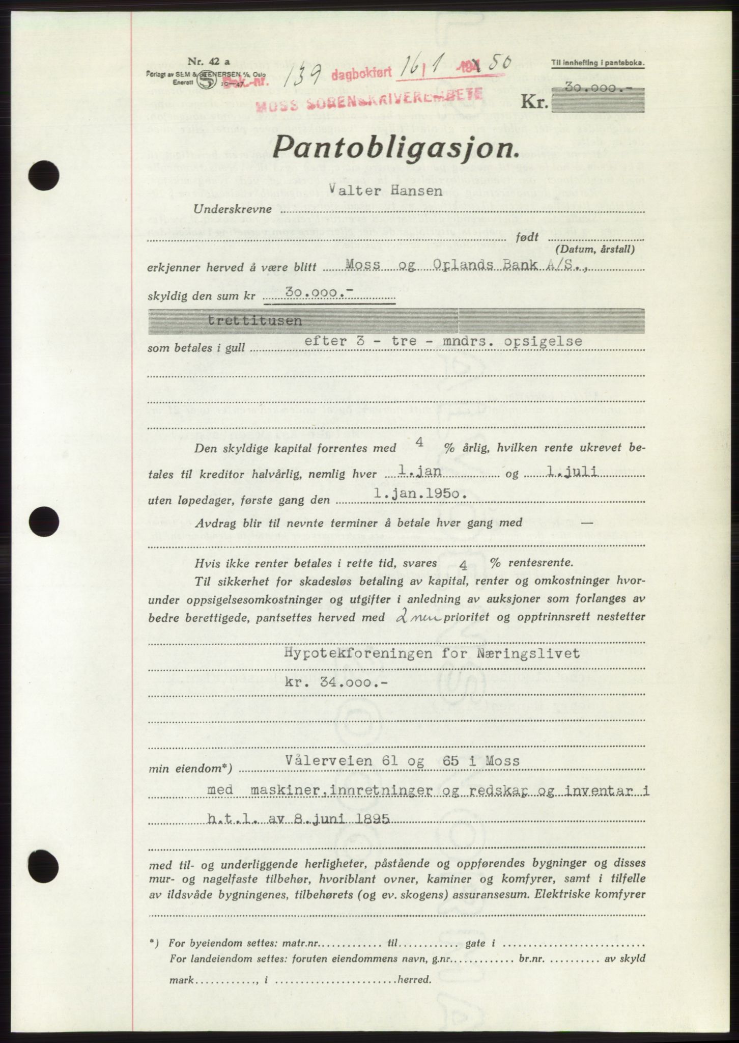 Moss sorenskriveri, SAO/A-10168: Mortgage book no. B23, 1949-1950, Diary no: : 139/1950