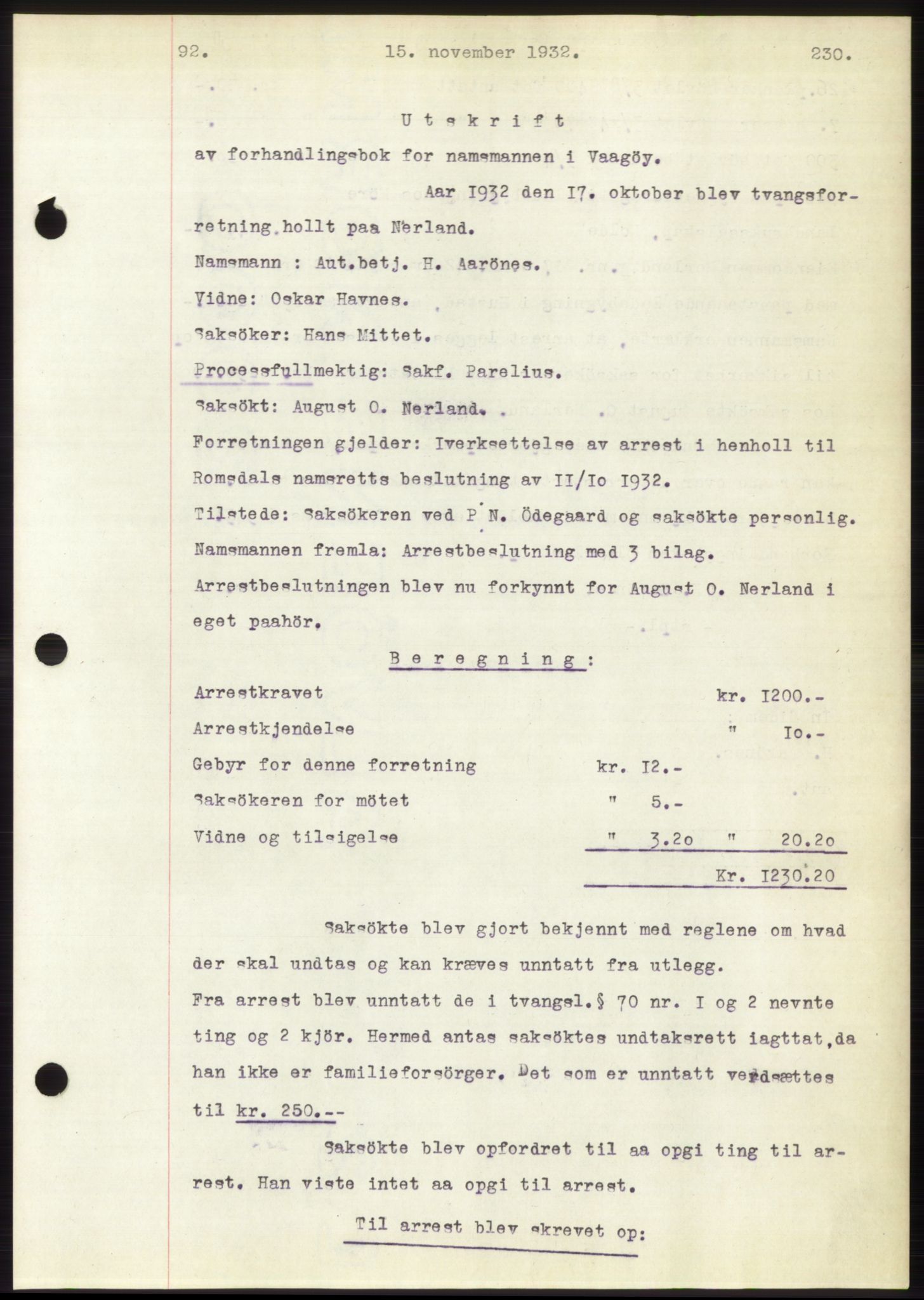 Romsdal sorenskriveri, AV/SAT-A-4149/1/2/2C/L0062: Mortgage book no. 56, 1932-1933, Deed date: 15.11.1932