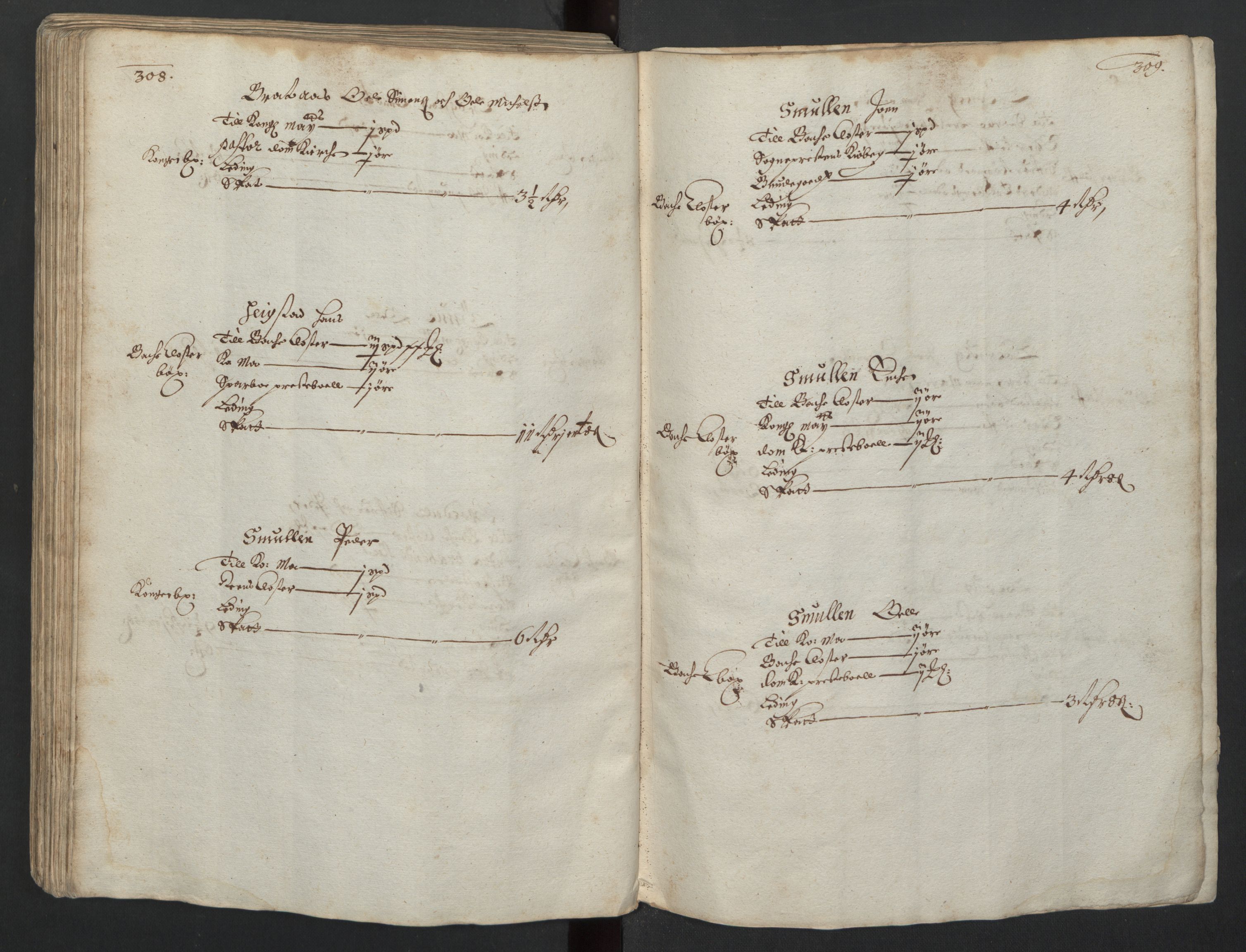 Rentekammeret inntil 1814, Realistisk ordnet avdeling, AV/RA-EA-4070/L/L0029/0001: Trondheim lagdømme: / Alminnelig jordebok og skattemanntall - Inderøy, 1661, p. 308-309