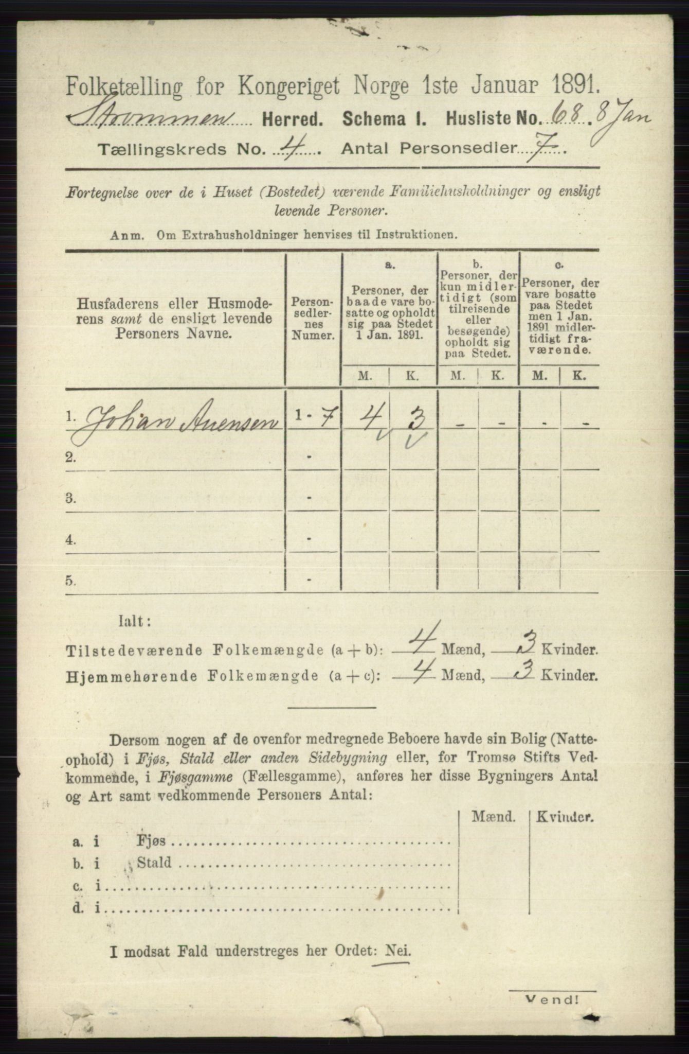 RA, 1891 census for 0711 Strømm, 1891, p. 1578