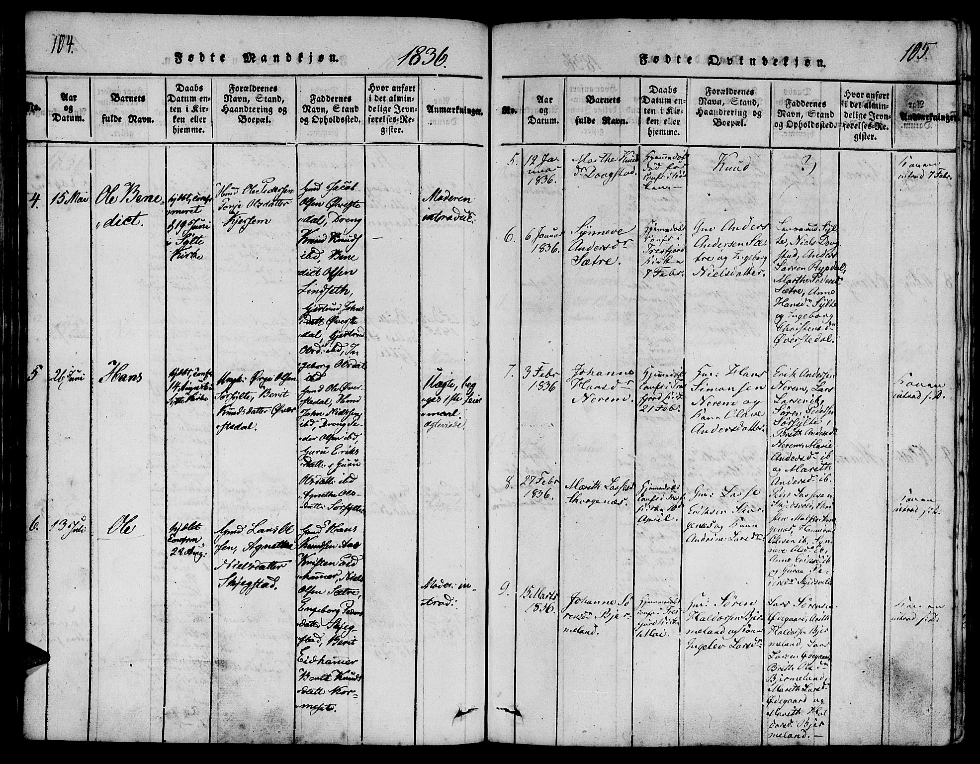 Ministerialprotokoller, klokkerbøker og fødselsregistre - Møre og Romsdal, SAT/A-1454/541/L0544: Parish register (official) no. 541A01, 1818-1847, p. 104-105