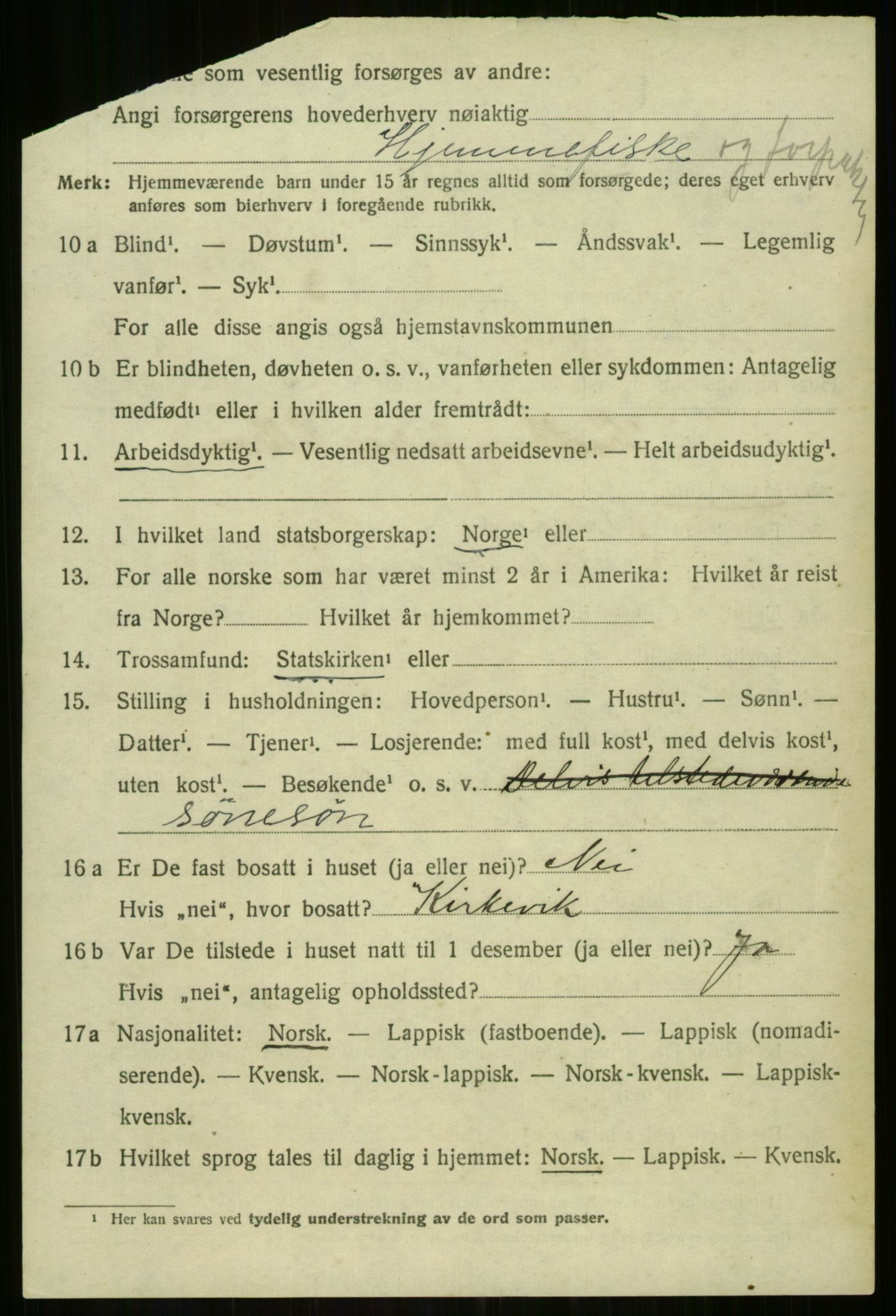 SATØ, 1920 census for Malangen, 1920, p. 3857